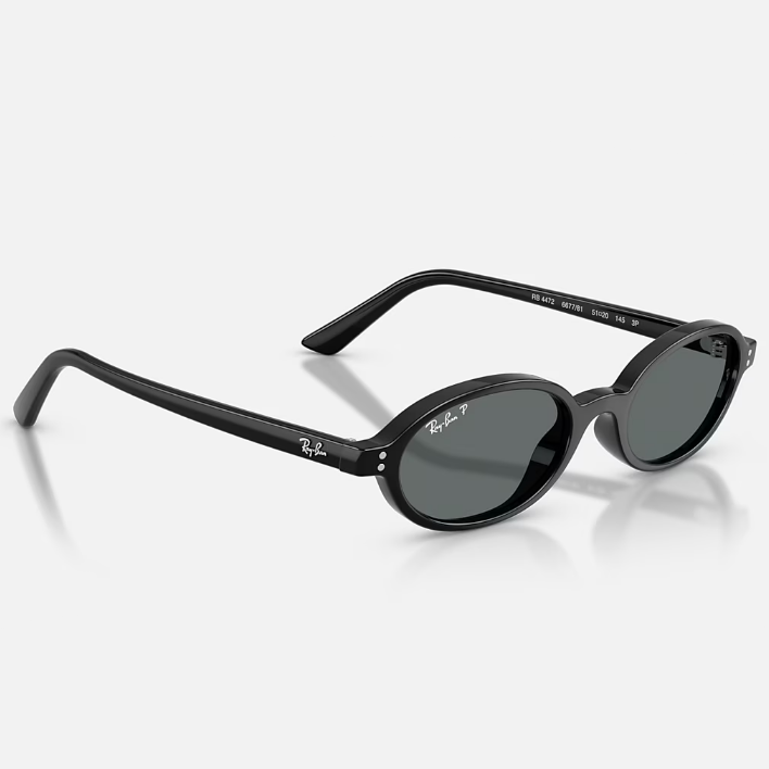 Ray Ban Men Oval Frame Polished Black Sunglasses