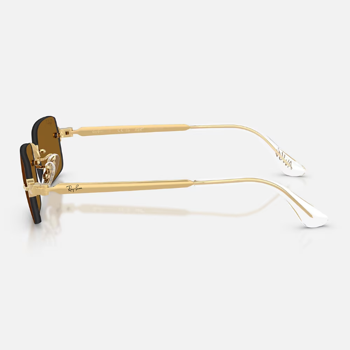 Ray Ban Women Rectangle Frame Polished Arista Gold Sunglasses
