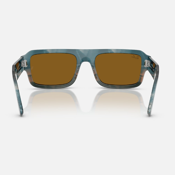 Ray Ban Men Rectangle Frame Polished Havana Blue Sunglasses