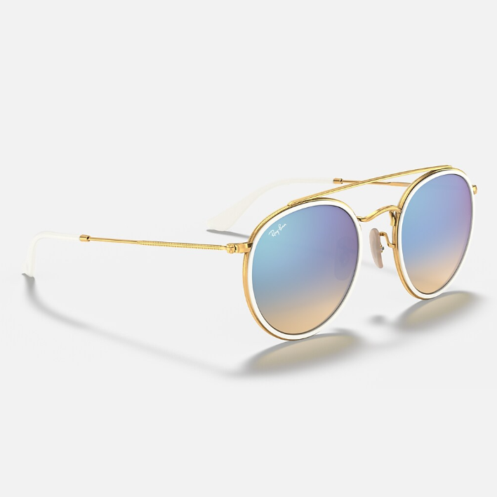Ray Ban Men Round Frame Polished Shiny Gold Sunglasses