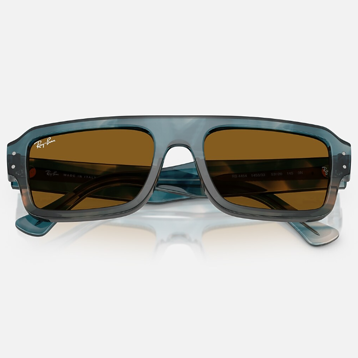 Ray Ban Men Rectangle Frame Polished Havana Blue Sunglasses
