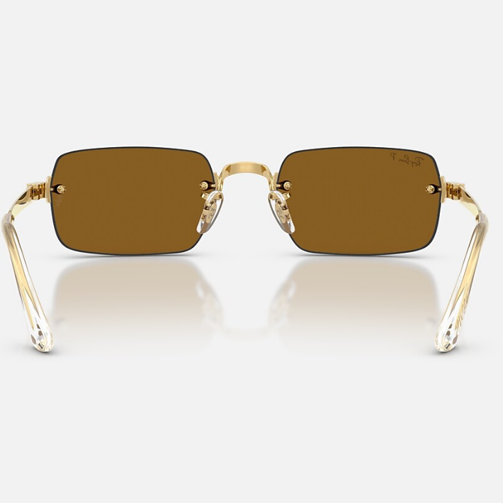 Ray Ban Women Rectangle Frame Polished Arista Gold Sunglasses