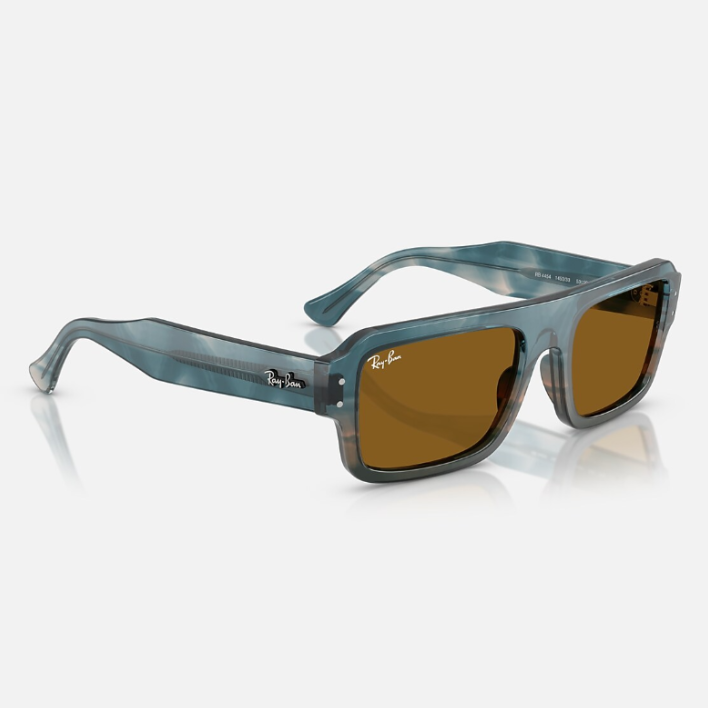 Ray Ban Men Rectangle Frame Polished Havana Blue Sunglasses