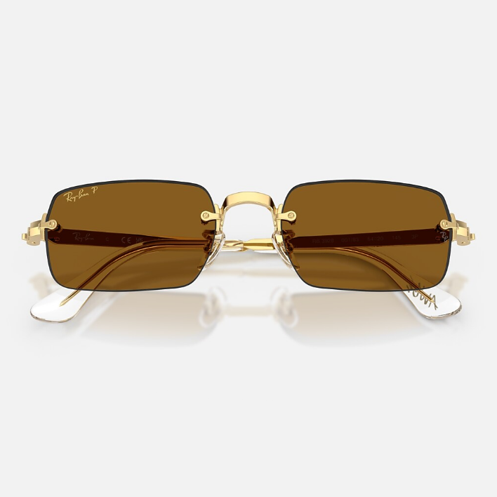 Ray Ban Women Rectangle Frame Polished Arista Gold Sunglasses