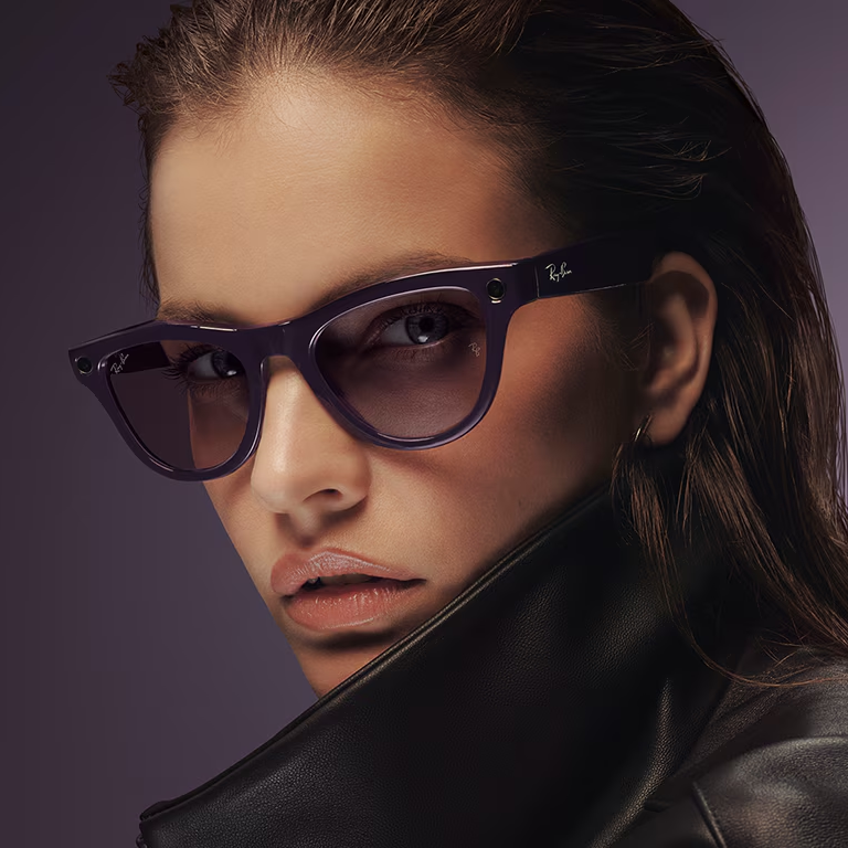 Ray Ban Men Cat Eye Frame Shiny Smoky Black Sunglasses