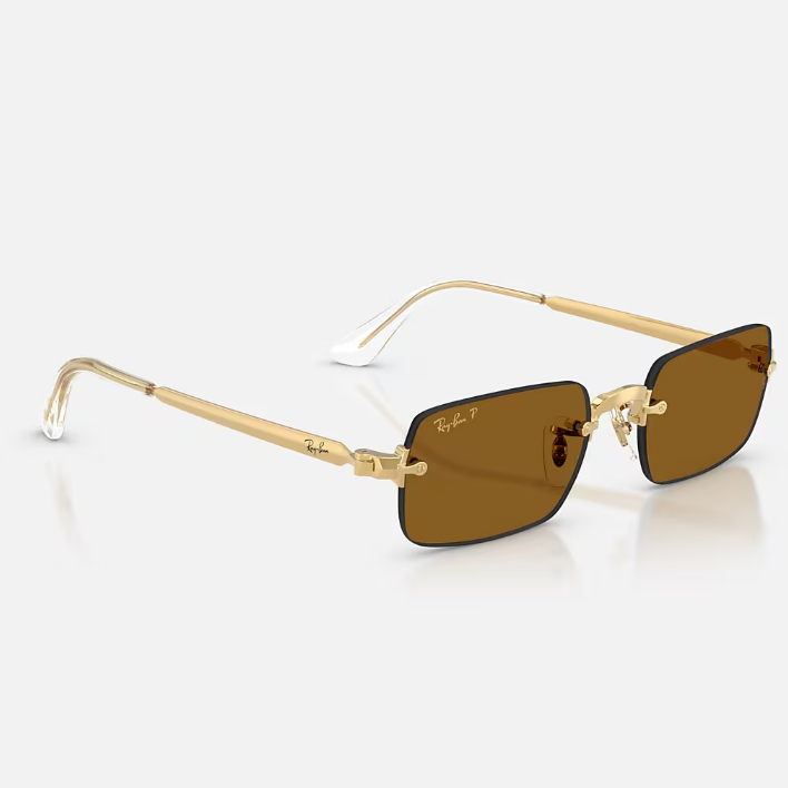 Ray Ban Women Rectangle Frame Polished Arista Gold Sunglasses