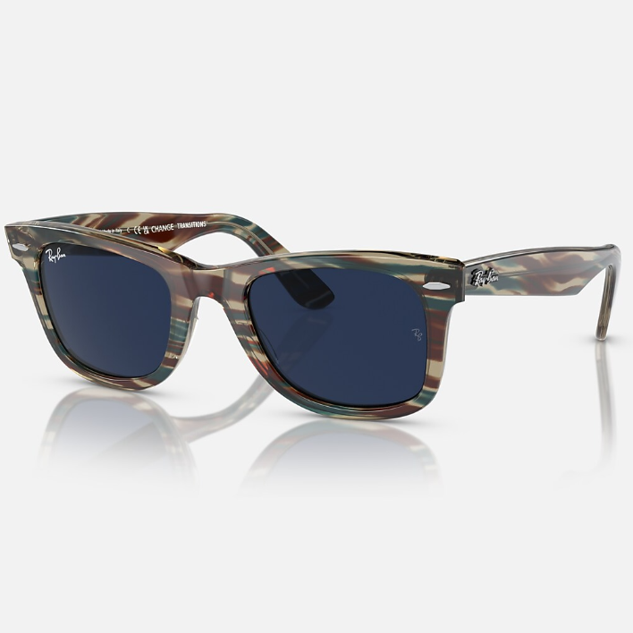 Ray Ban Women Square Frame Polished Photo Striped Grey Sunglasses