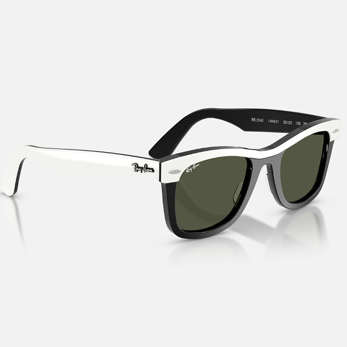 Ray Ban Women Square Polished White On Black Sunglasses