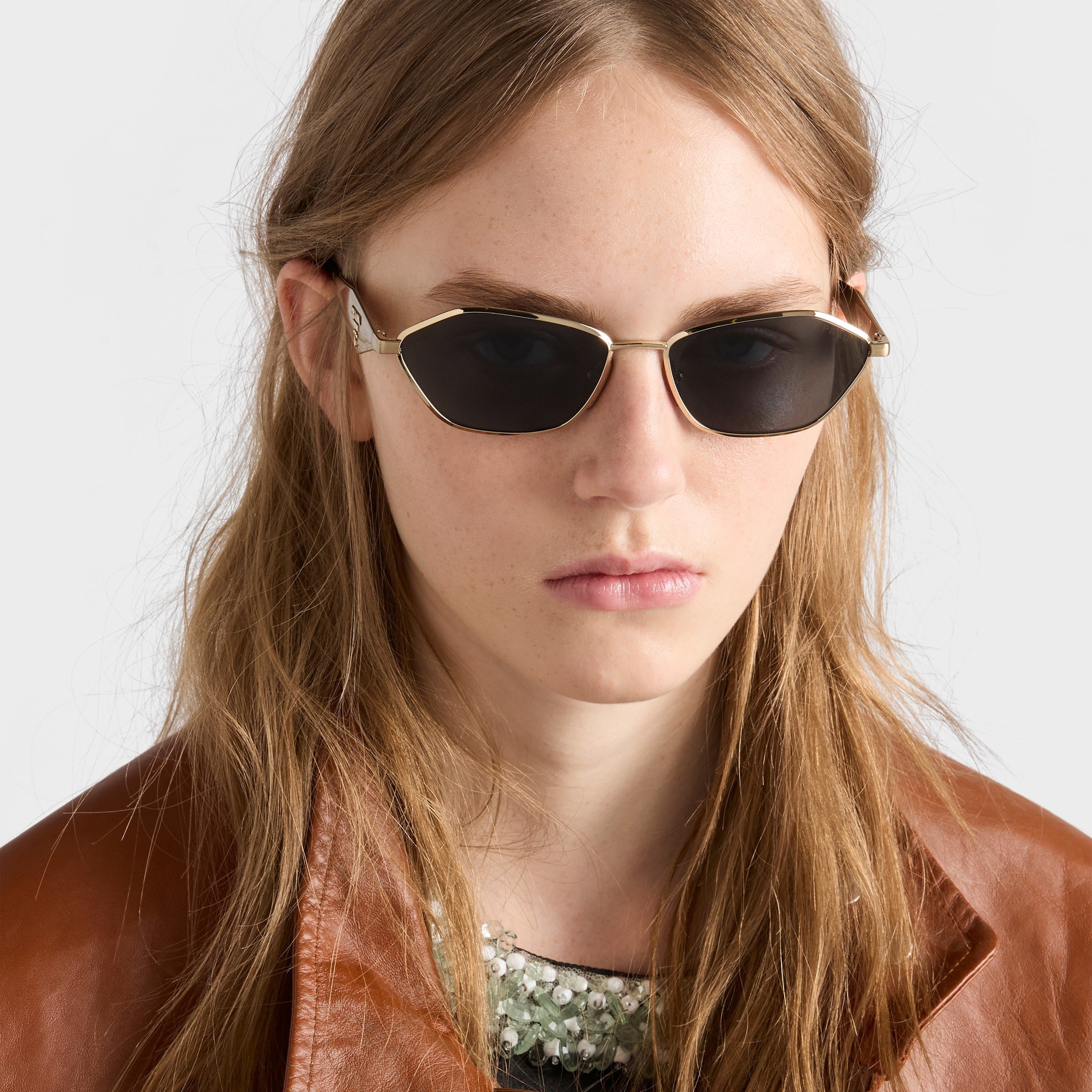 Prada Women Irregular Frame  Pale Gold Sunglasses