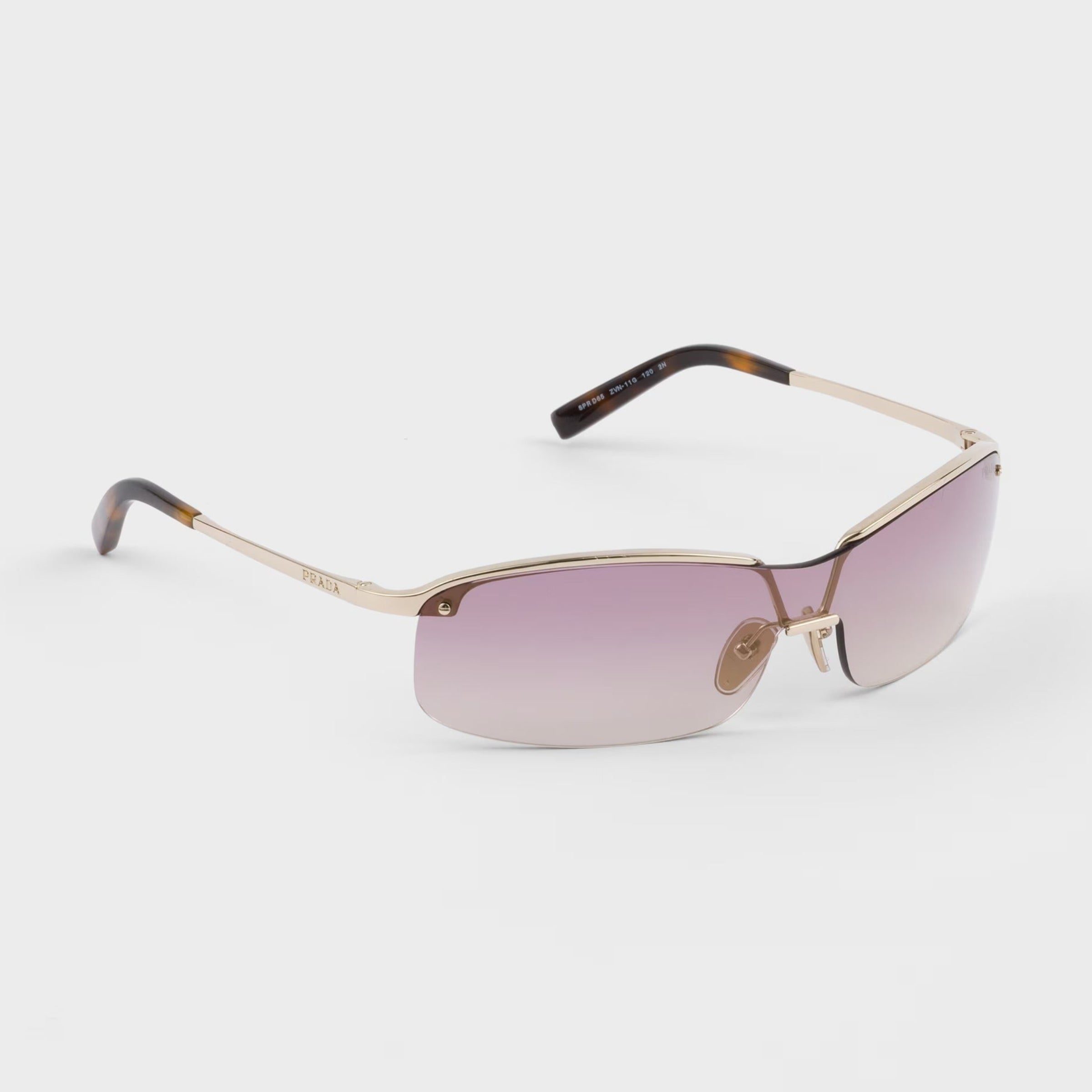 Prada Women Wraparound Frame Pale Gold Sunglasses