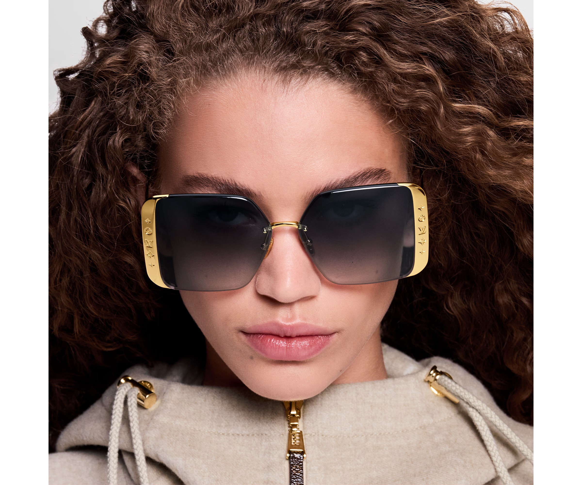 Louis Vuitton Women Square Frame Satin Gold Sunglasses
