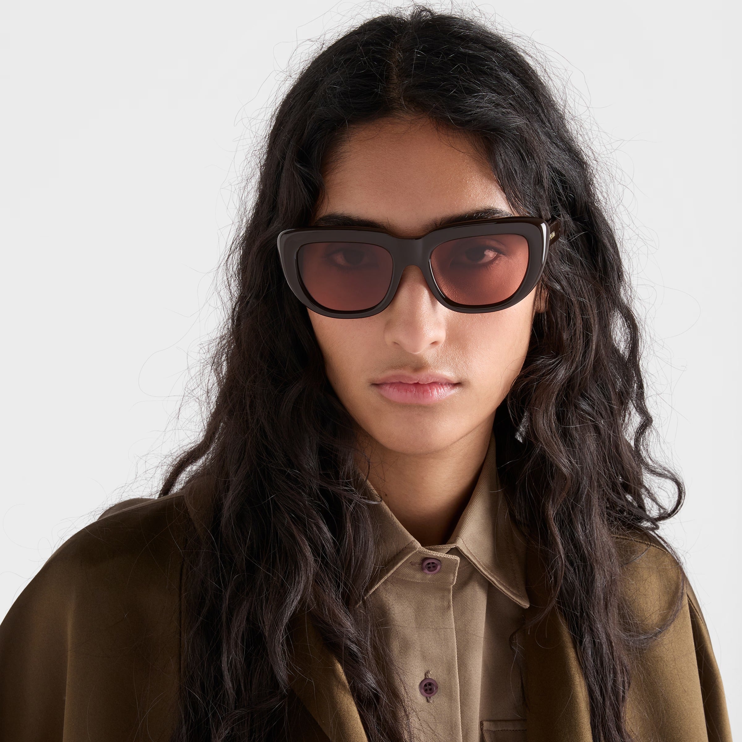 Prada Women Rectangular Frame Brown Sunglasses