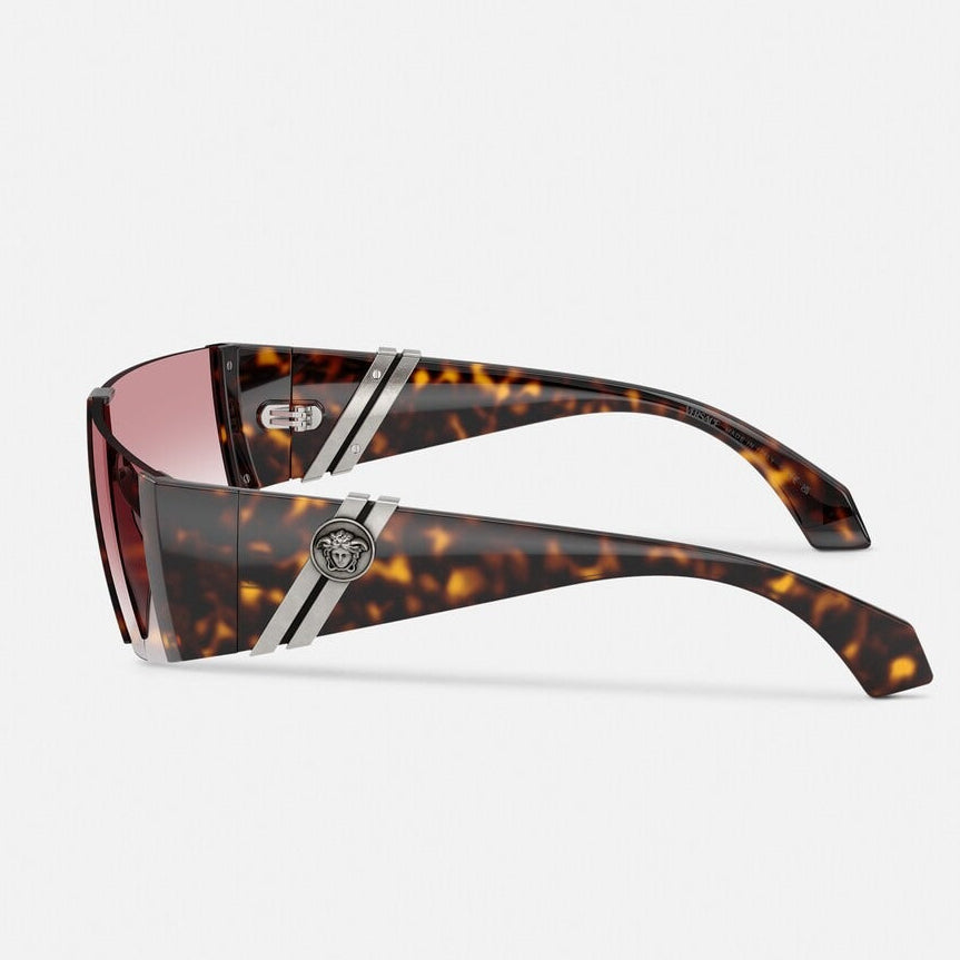 Versace Women Rectangular Frame Shiny Black Sunglasses