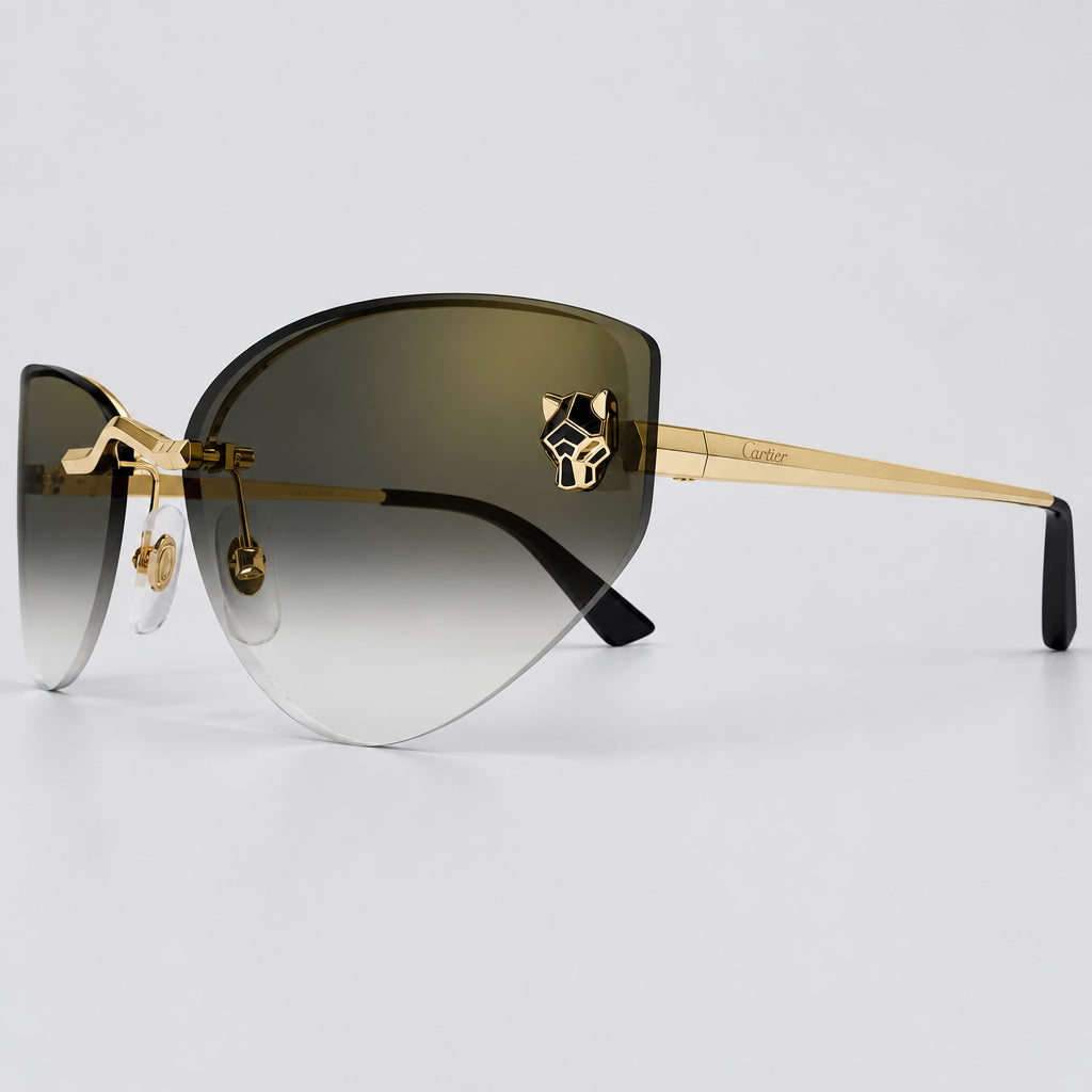 Cartier Panthère de Cartier Women Cat-Eye Black Gold/Grey Shaded Sunglasses
