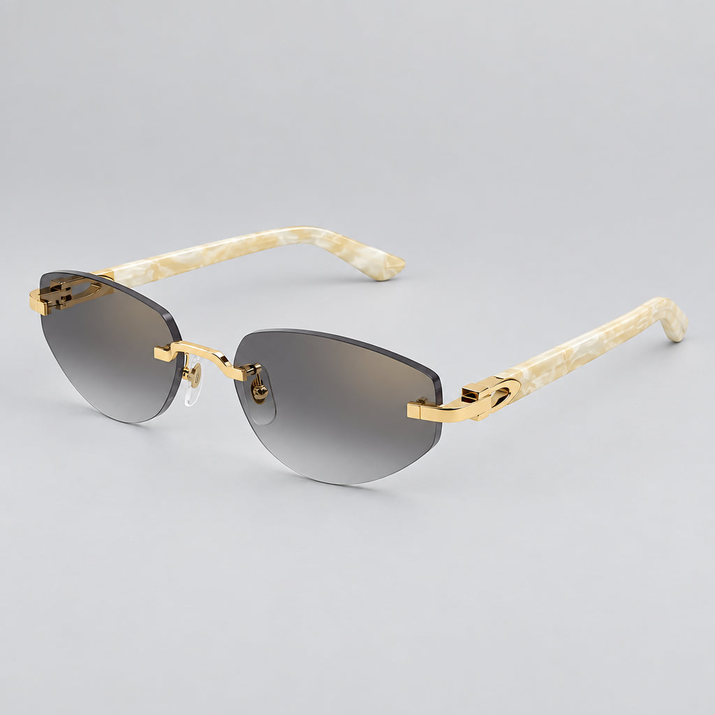 Cartier C Décor Women Rimless Geometric Frame Marble-Effect Temples Grey Sunglasses