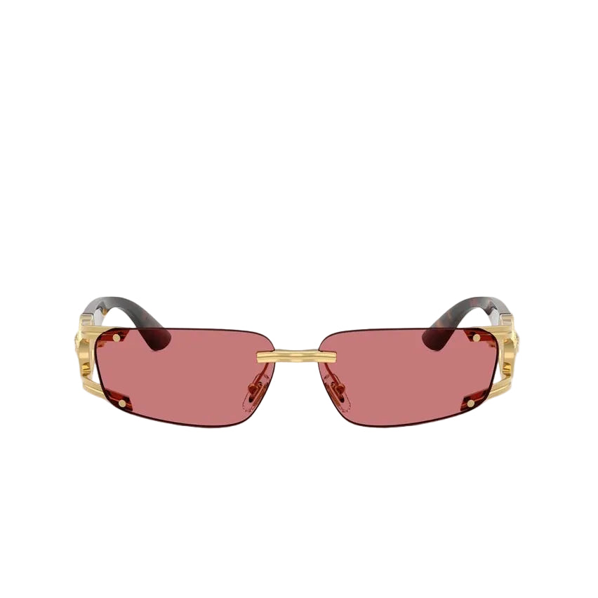 Versace Men Rectangular Rimless Frame Havana Sunglasses