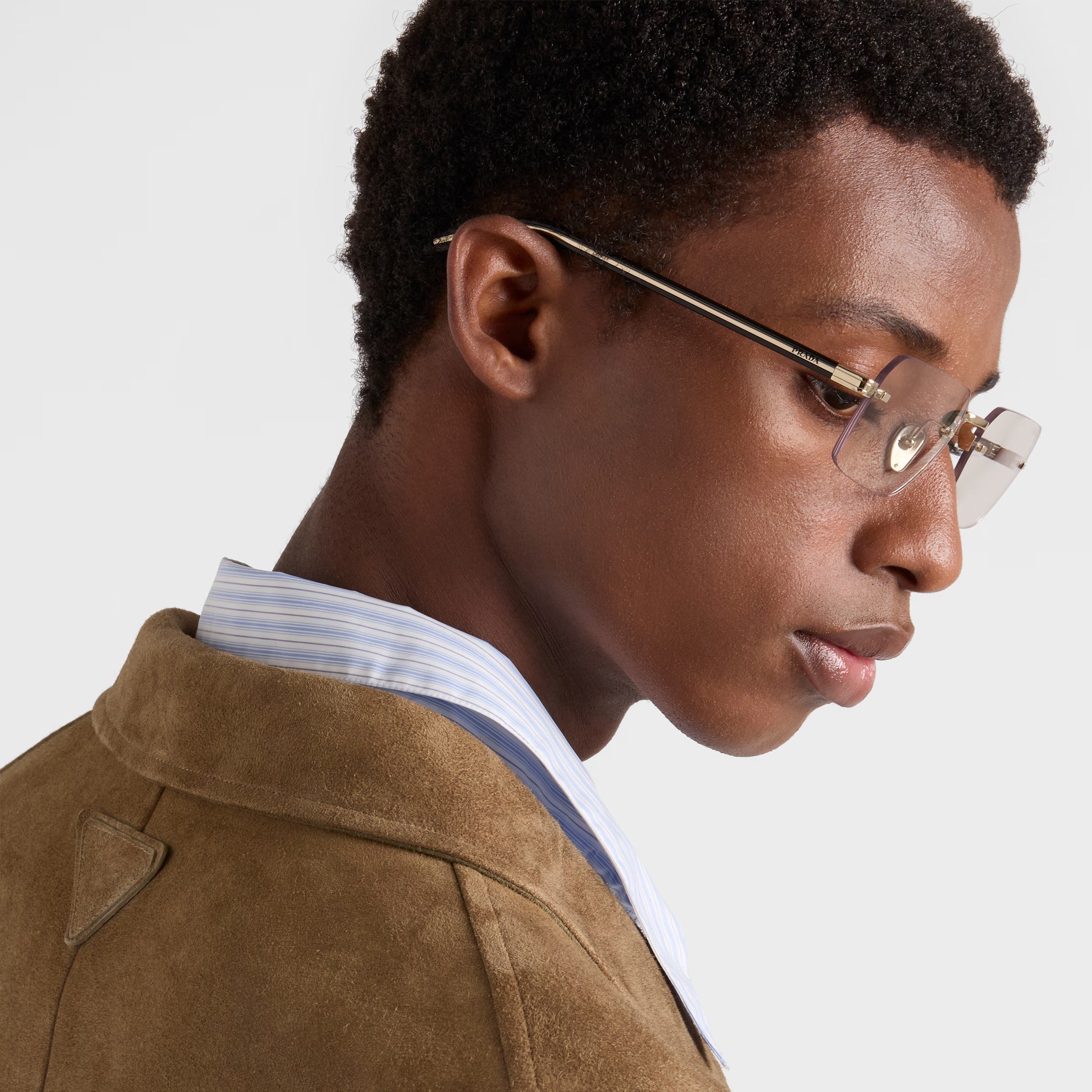 Prada Men Rimless Frame Pale Gold Sunglasses