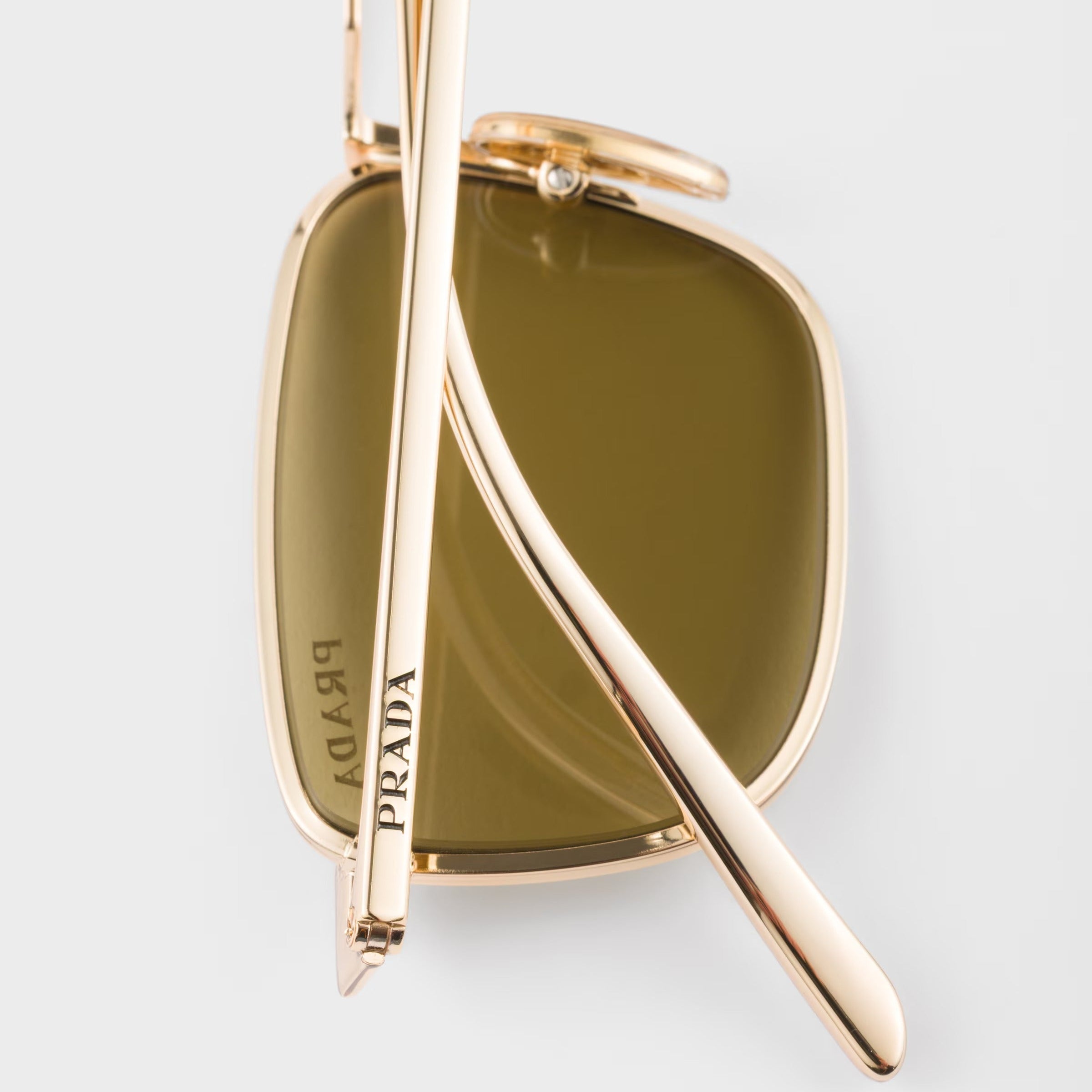 Prada Men Rectangular Frame Natural Gold Sunglasses