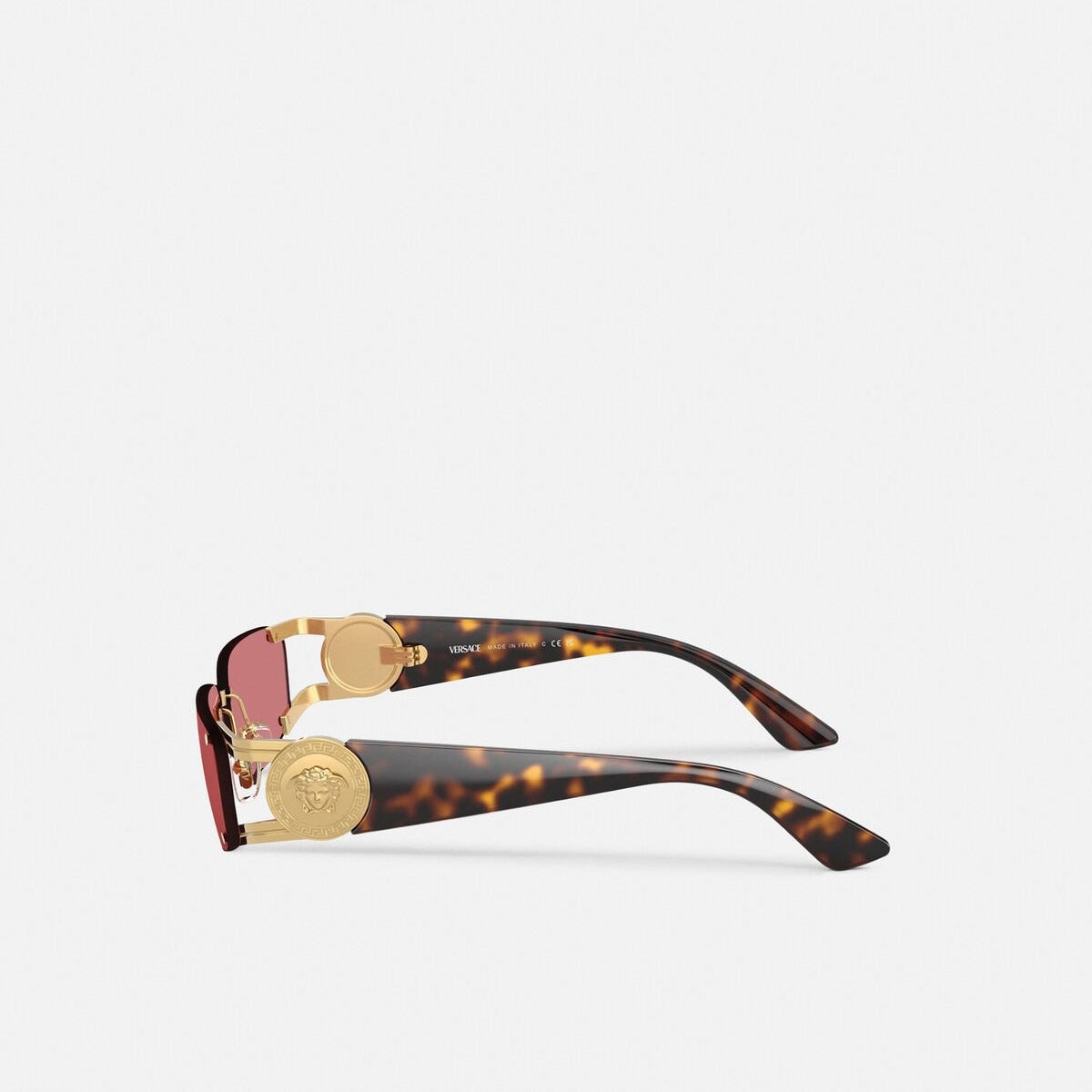 Versace Men Rectangular Rimless Frame Havana Sunglasses