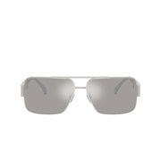 Versace Men Rectangular Frame Shiny Silver Sunglasses