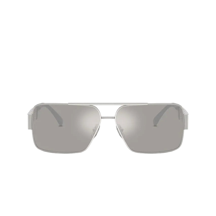 Versace Men Rectangular Frame Shiny Silver Sunglasses