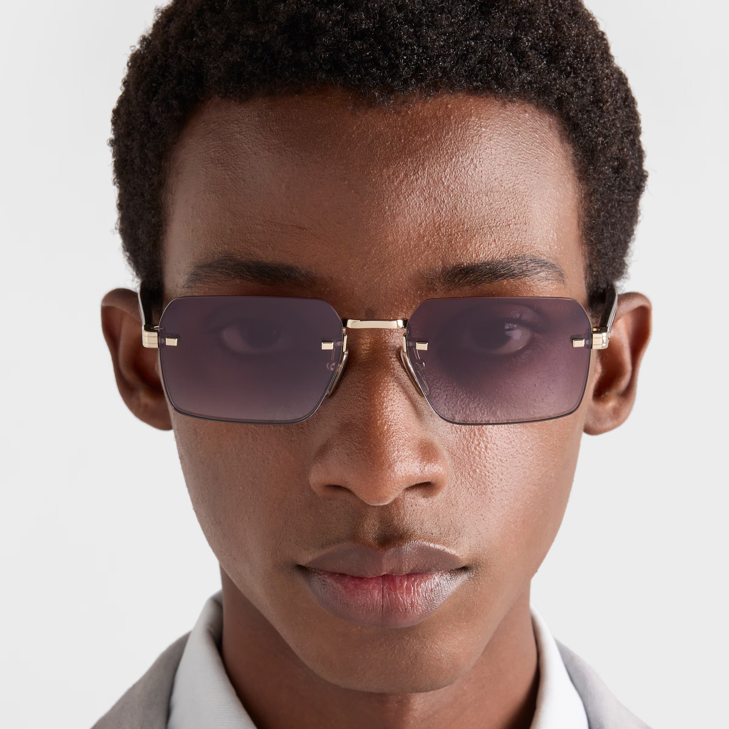 Prada Men Rectangular Frame Pale Gold Sunglasses
