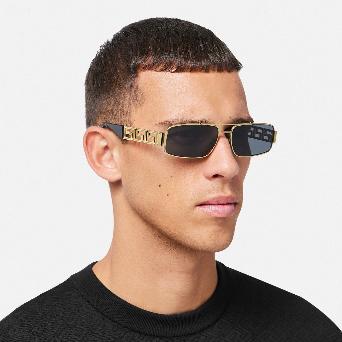 Versace Men Rectangular Frame Natural Gold Sunglasses