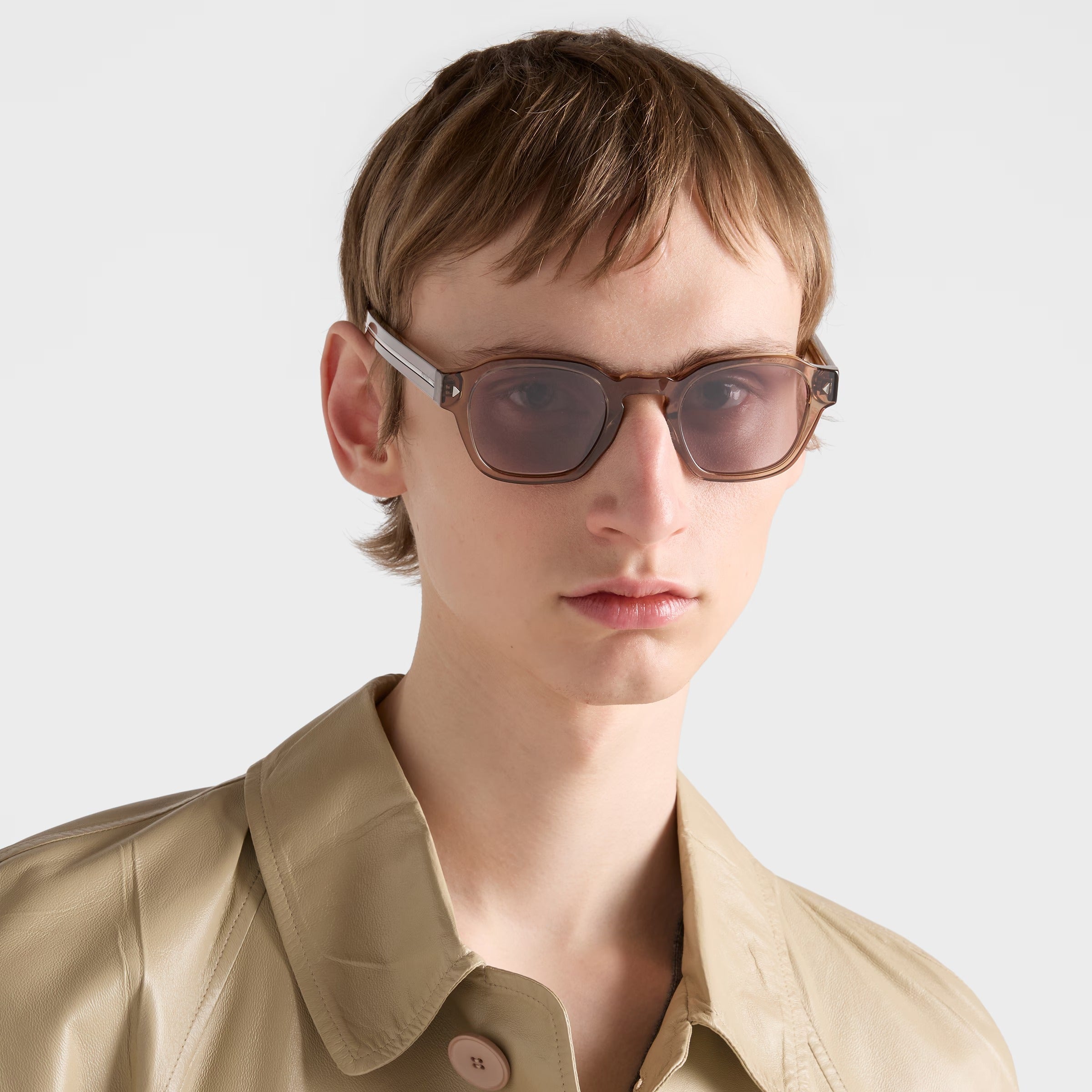 Prada Men Pantos Frame Transparent Clay Sunglasses
