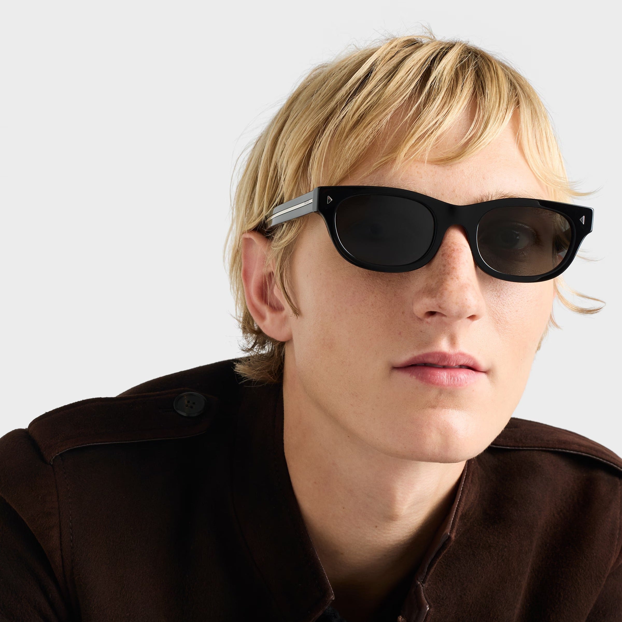 Prada Men Oval Frame Deep Black Sunglasses