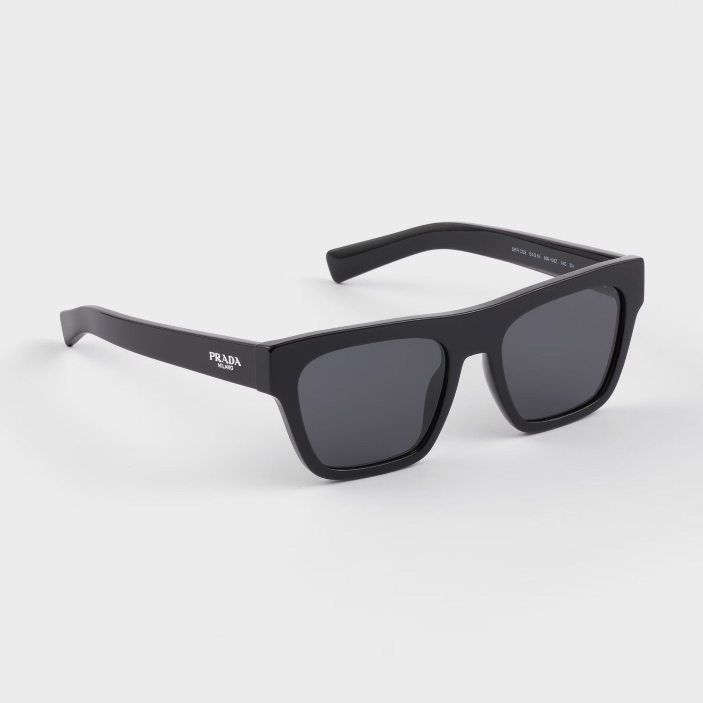 Prada Men Square Frame Shiny Matte Black Sunglasses