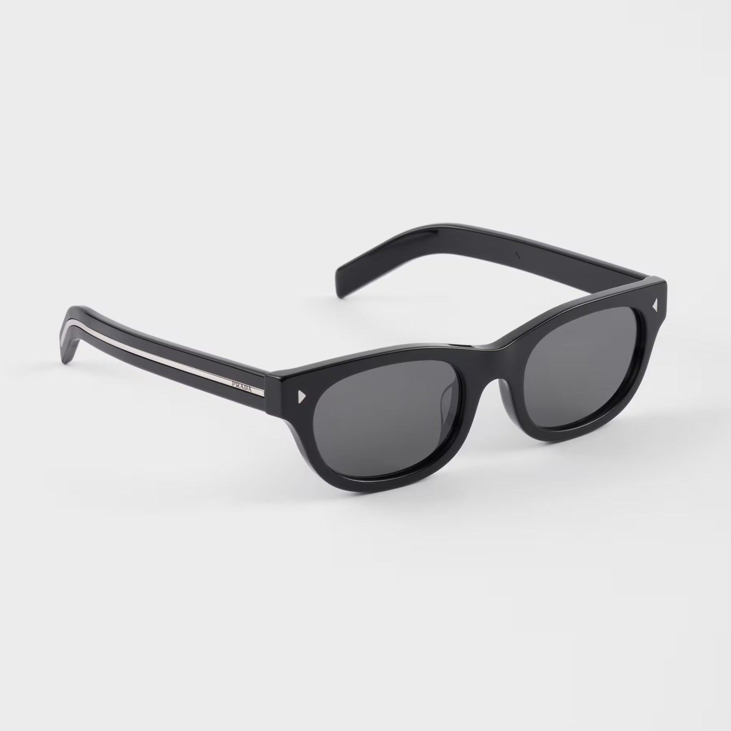 Prada Men Oval Frame Deep Black Sunglasses