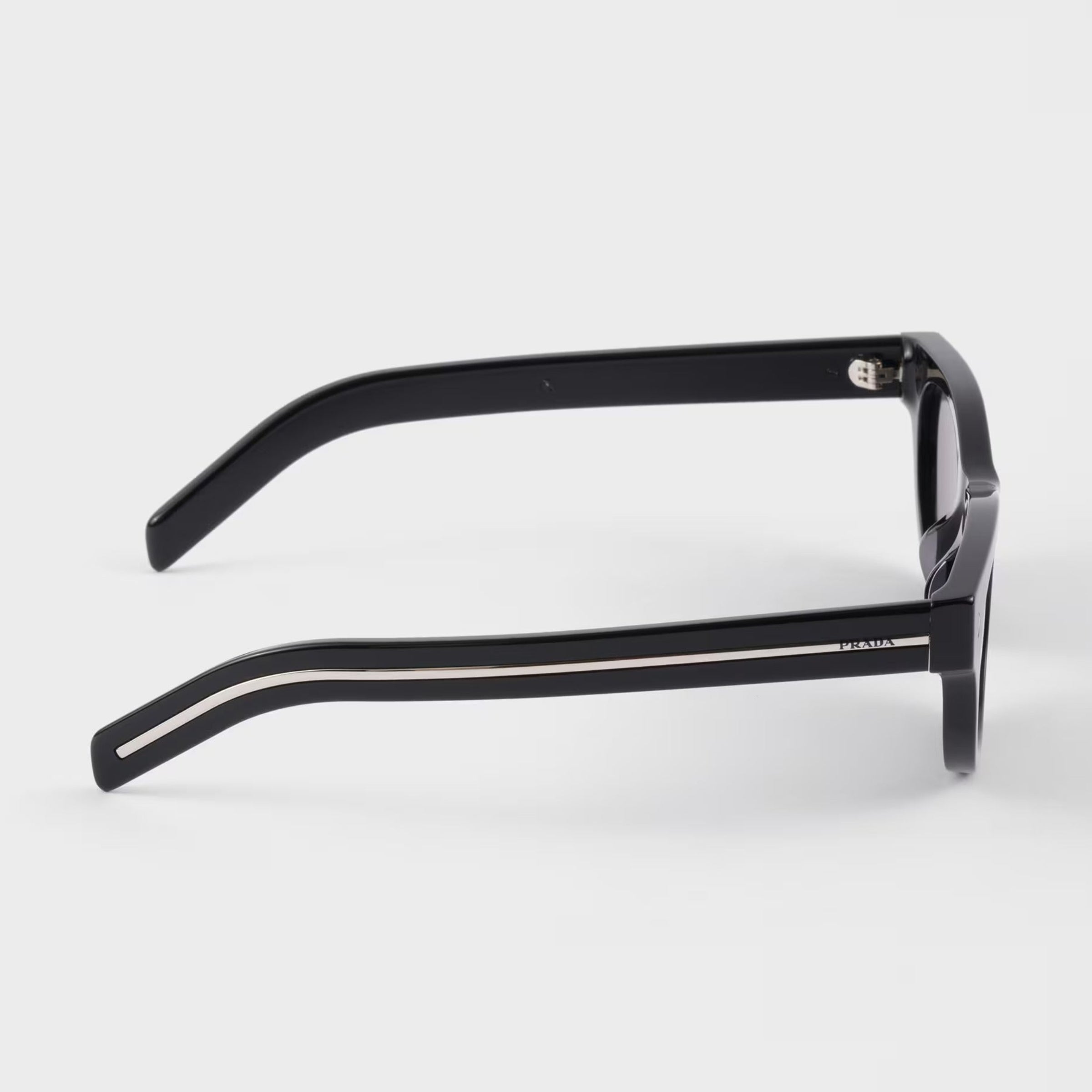 Prada Men Oval Frame Deep Black Sunglasses