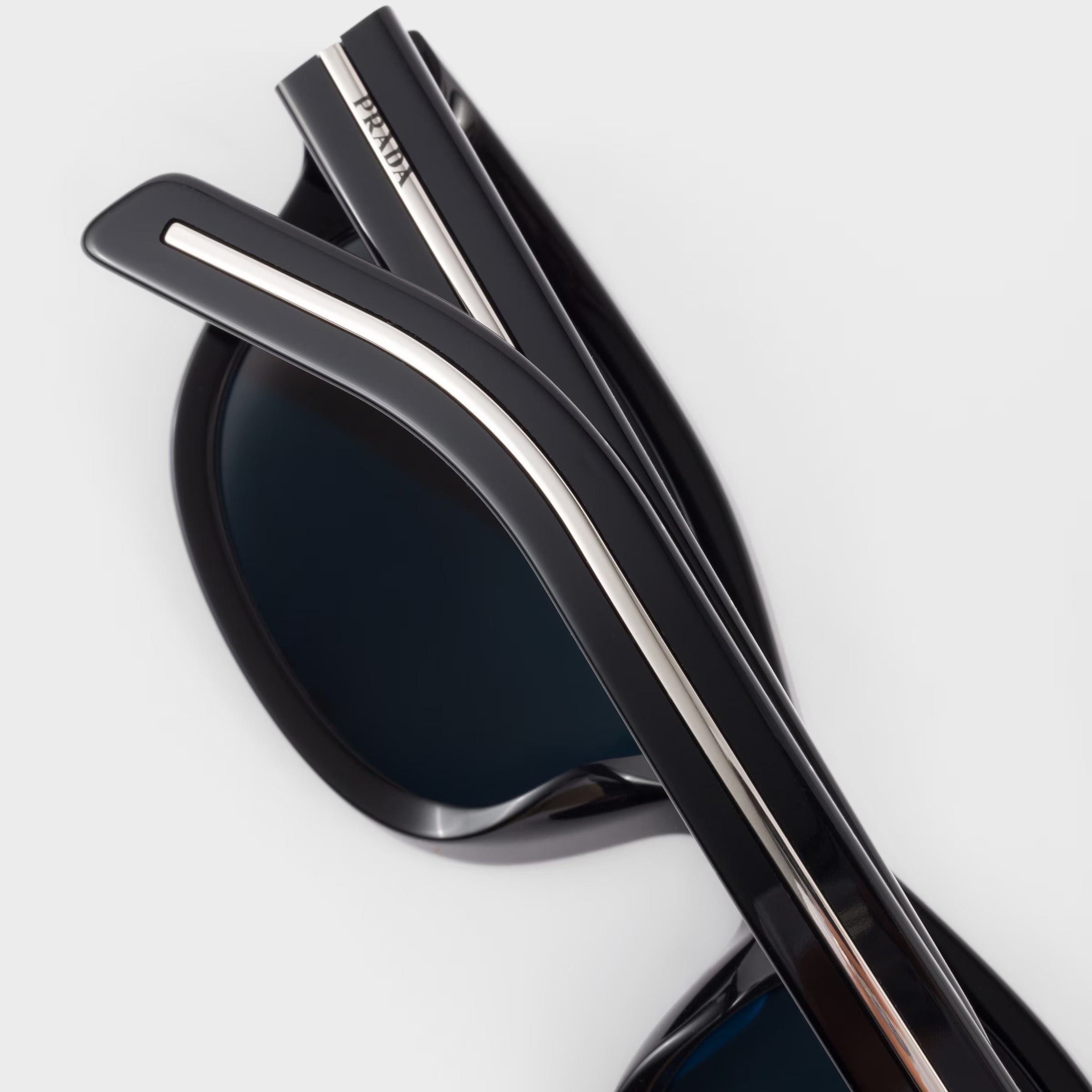 Prada Men Oval Frame Deep Black Sunglasses