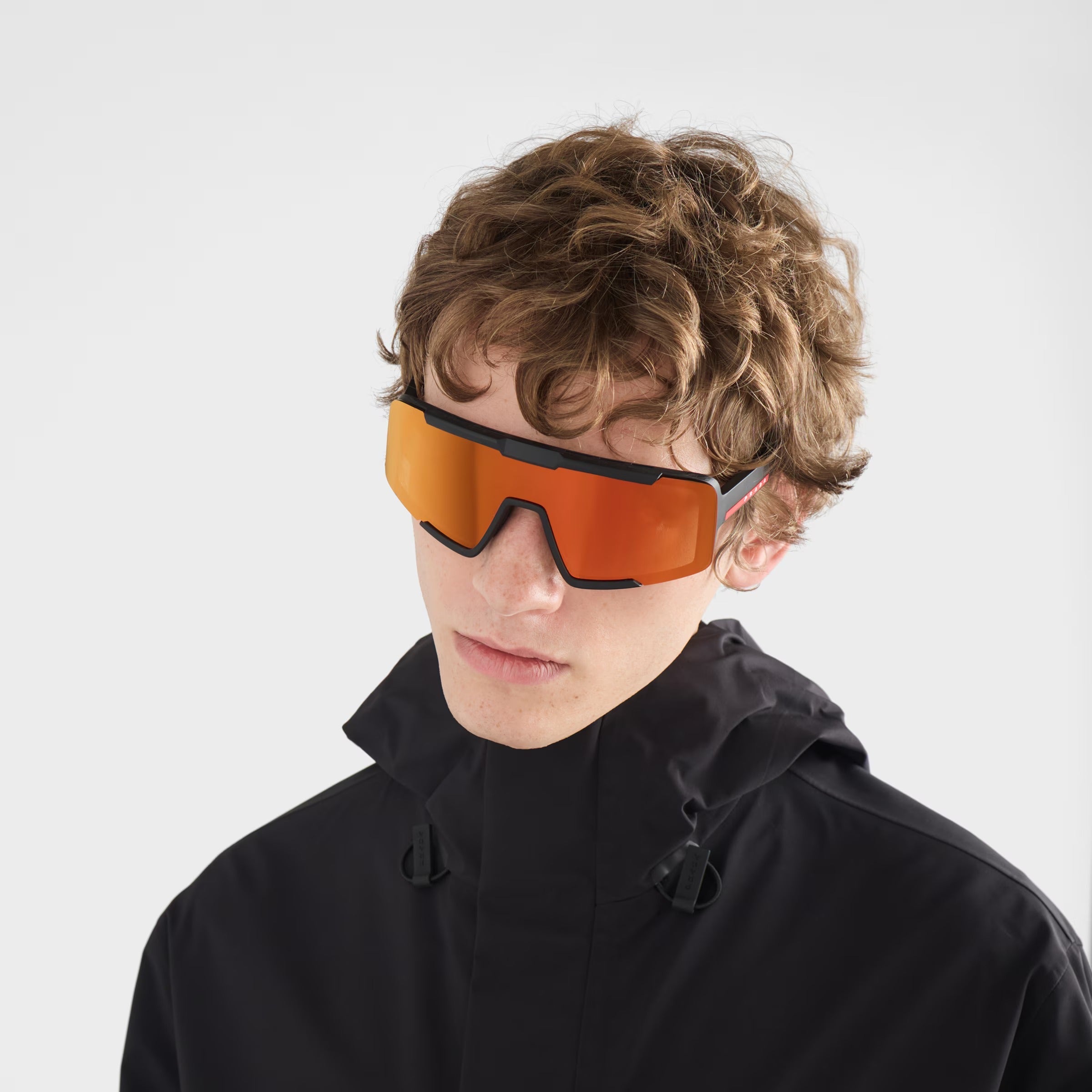Prada Men Mask Frame Opaque Black Sunglasses