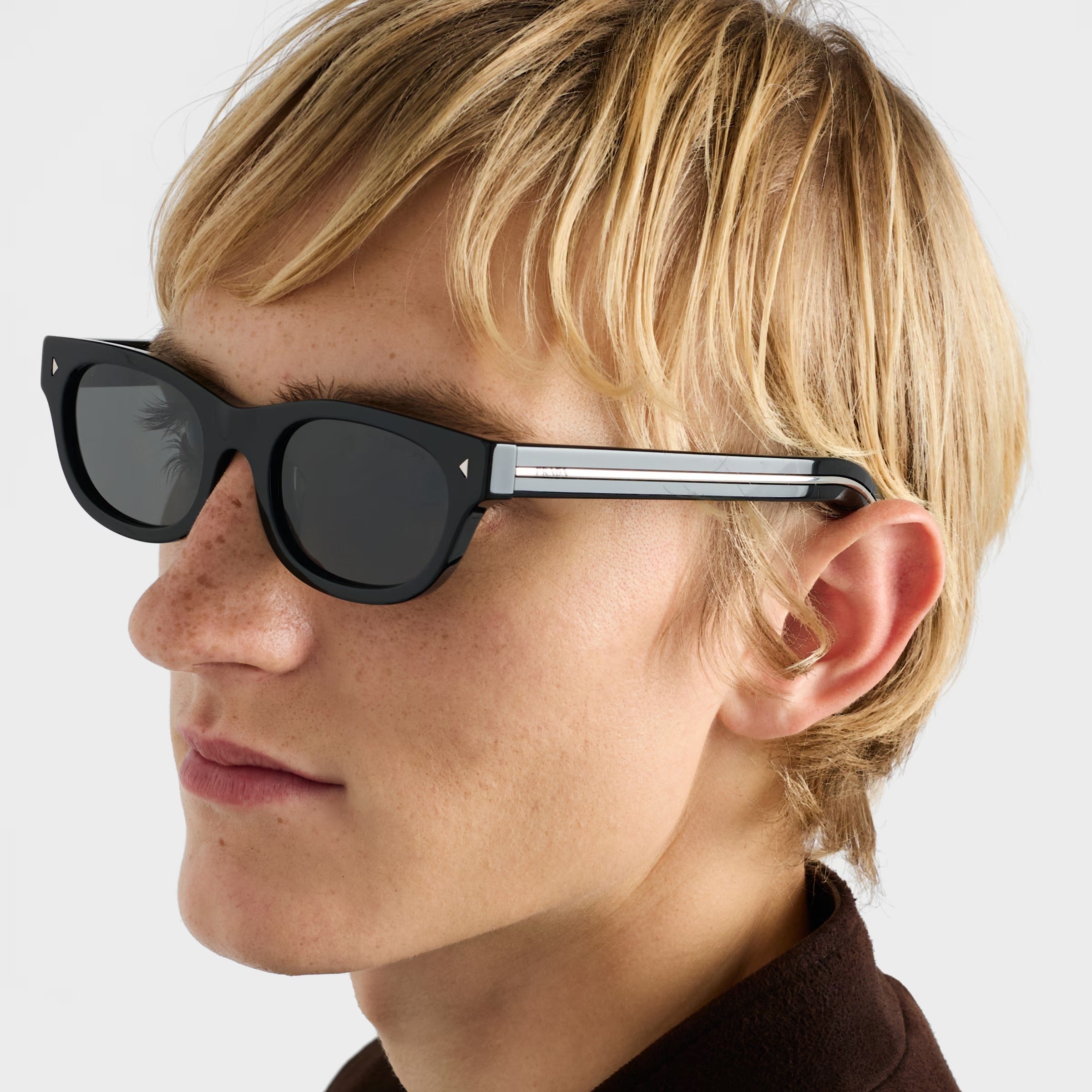 Prada Men Oval Frame Deep Black Sunglasses