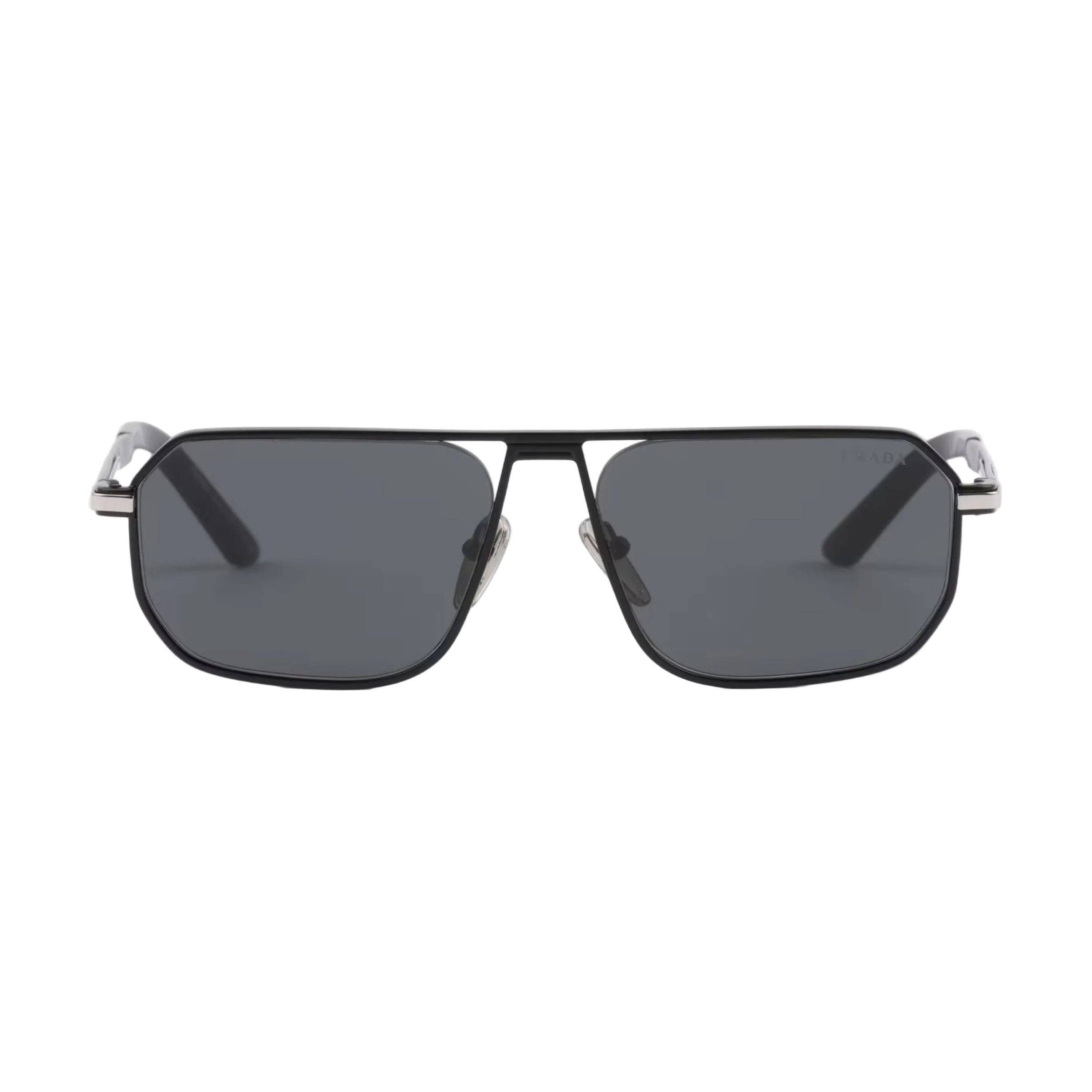 Prada Men Geometric Frame Opaque Black Sunglasses