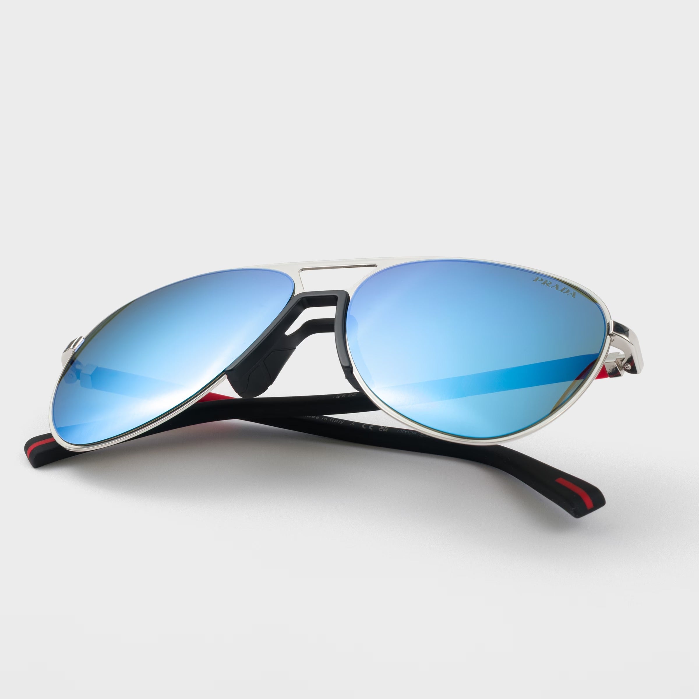 Prada Men Pilot Frame Shiny Silver Sunglasses