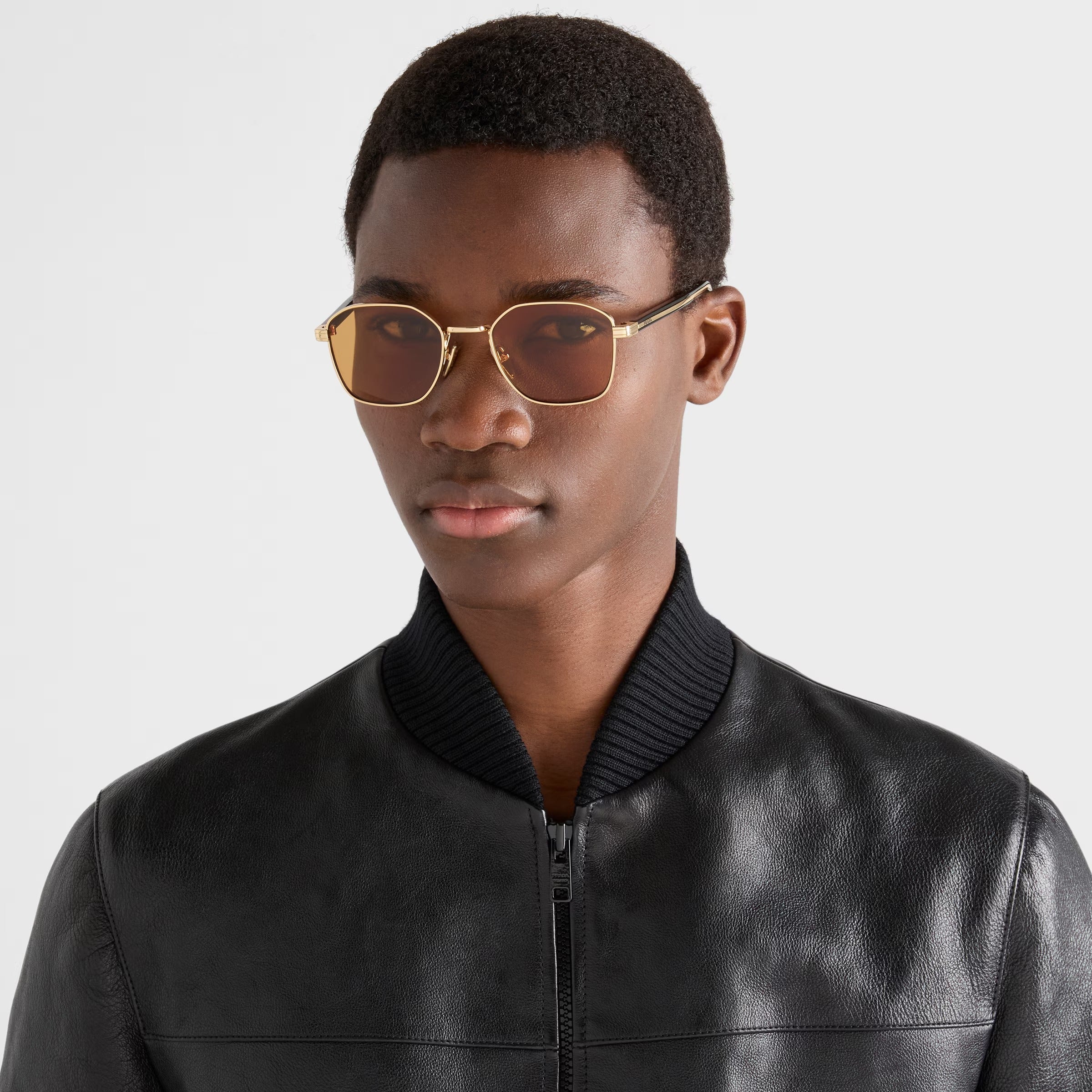 Prada Men Rectangular Frame Shiny Deep Gold Sunglasses