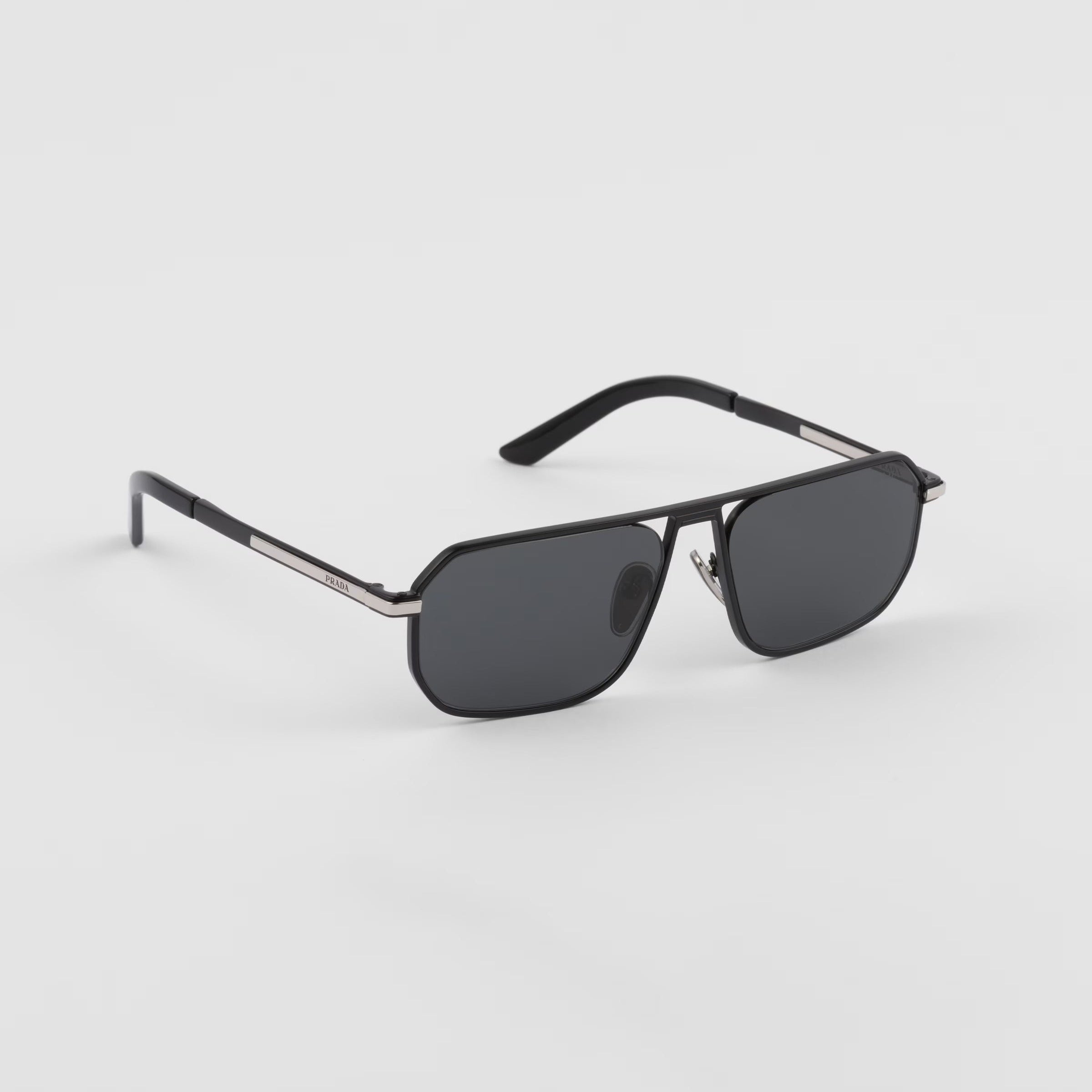 Prada Men Geometric Frame Opaque Black Sunglasses