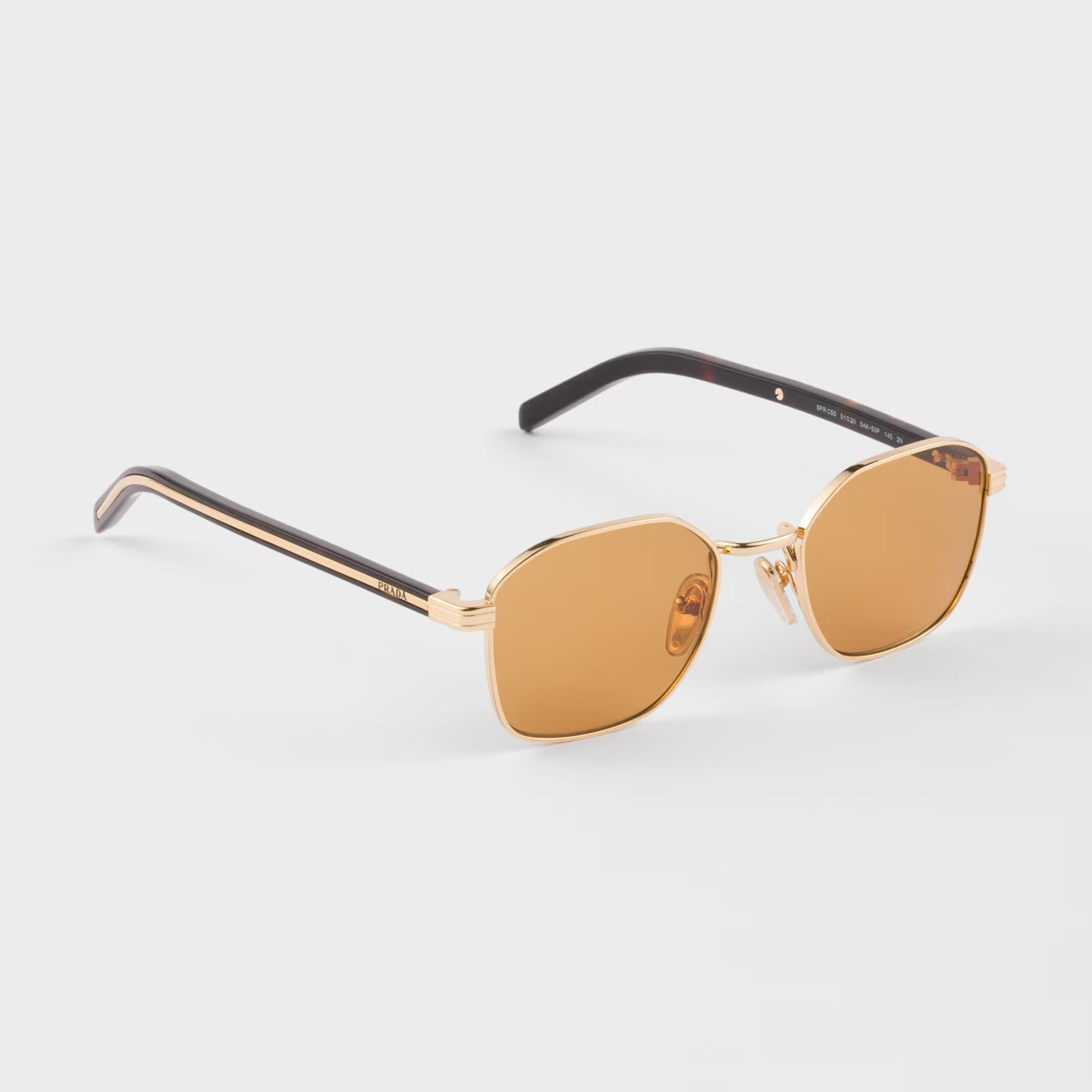 Prada Men Rectangular Frame Shiny Deep Gold Sunglasses