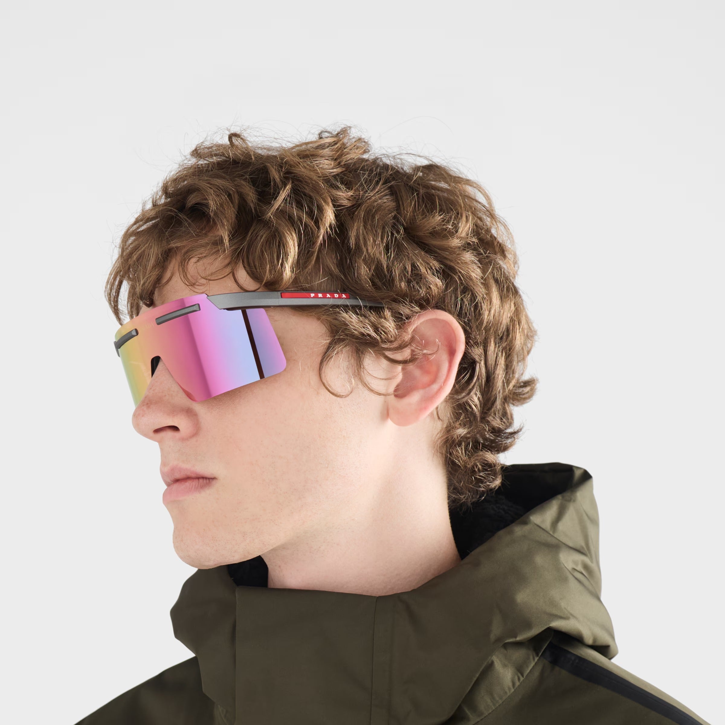 Prada Men Rimless Frame Grey Sunglasses