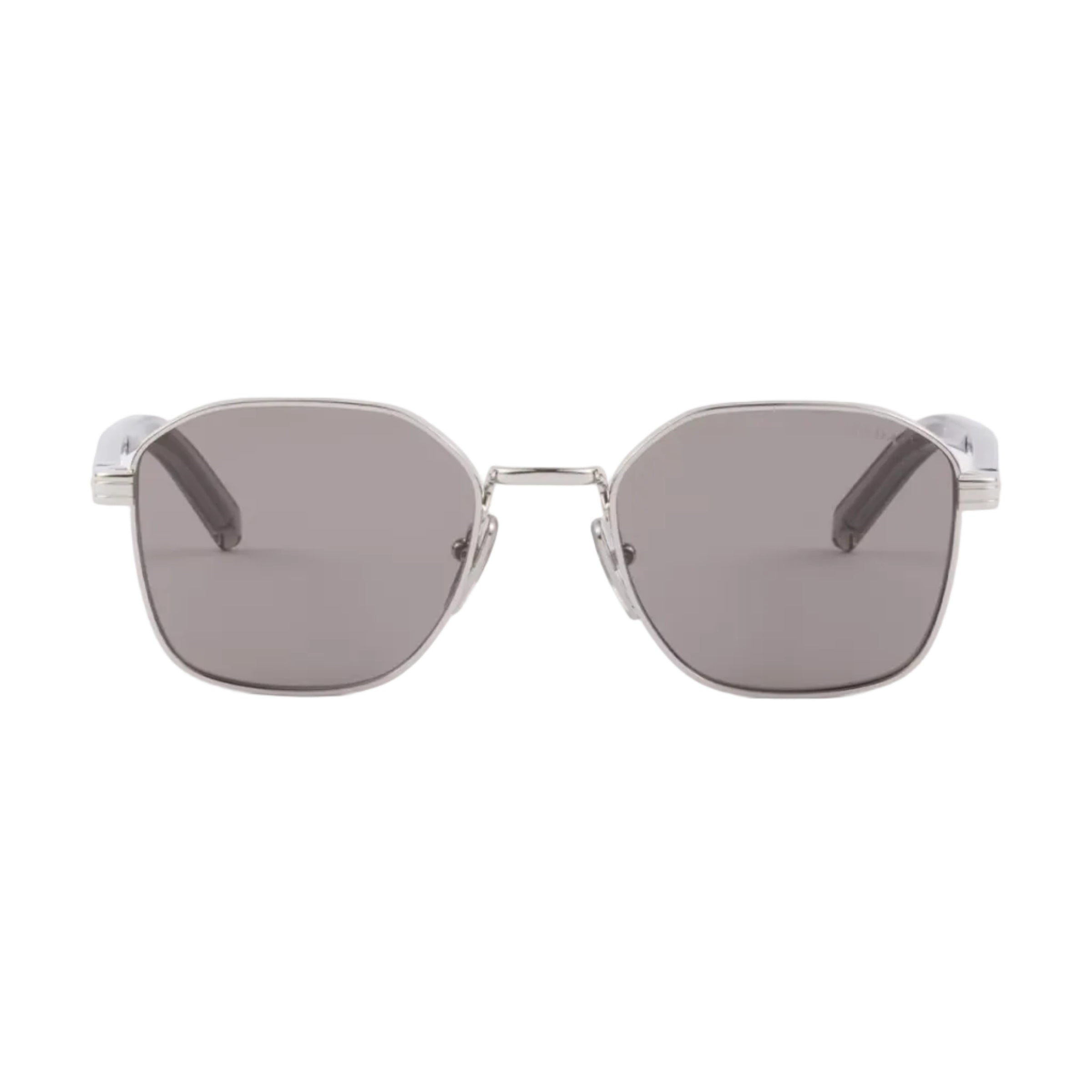 Prada Men Rectangular Frame Shiny Metallic Silver Sunglasses