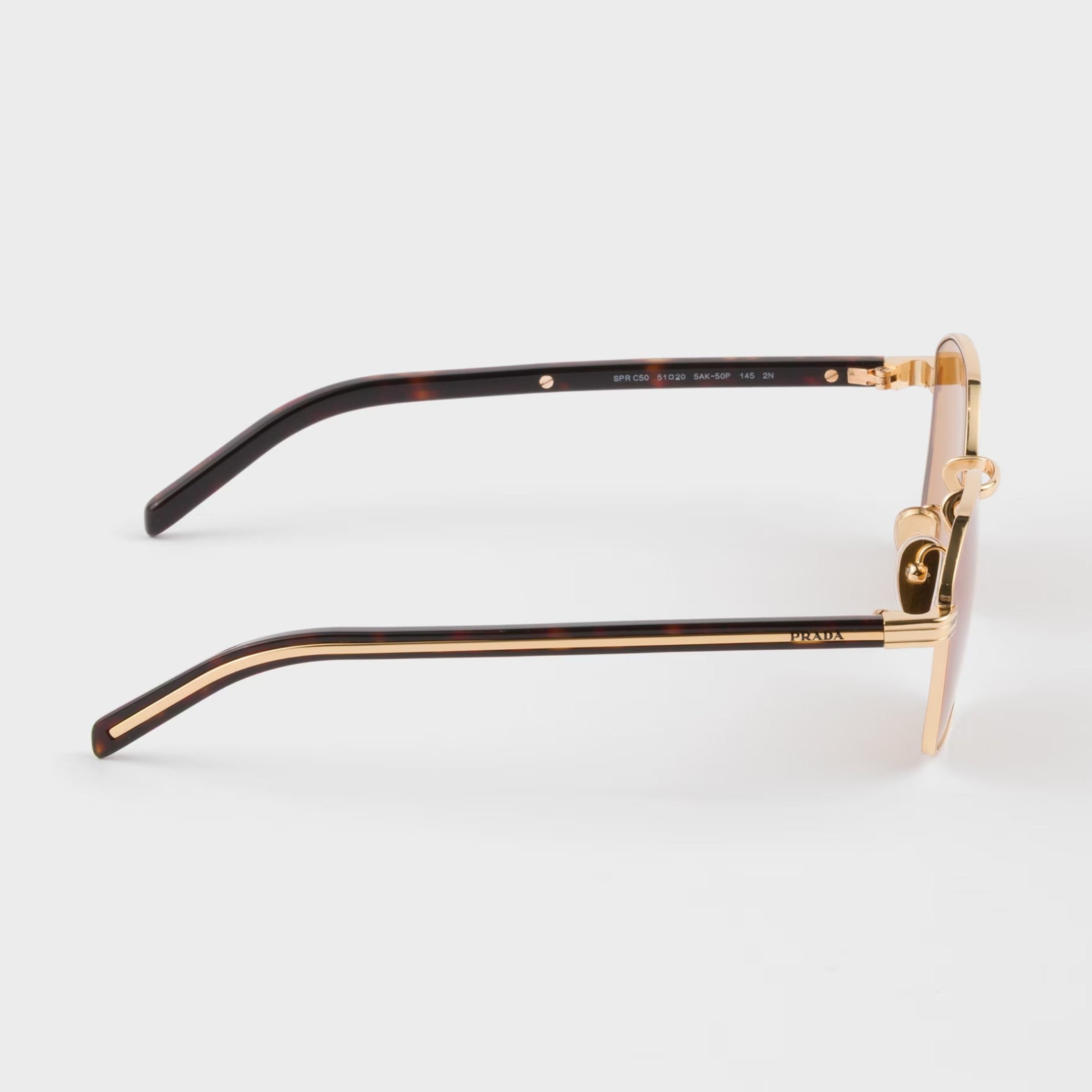 Prada Men Rectangular Frame Shiny Deep Gold Sunglasses