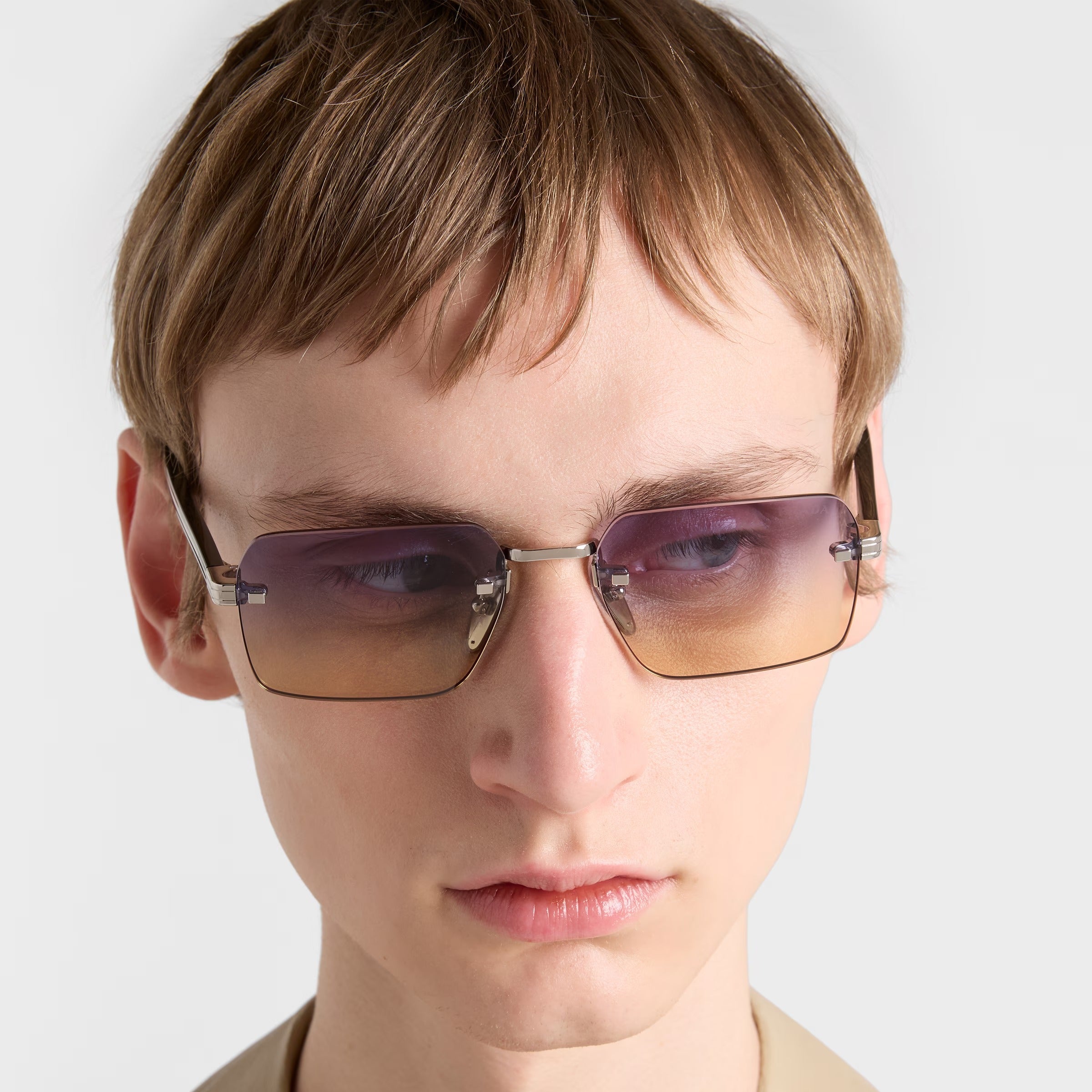 Prada Men Rimless Frame Silver Sunglasses