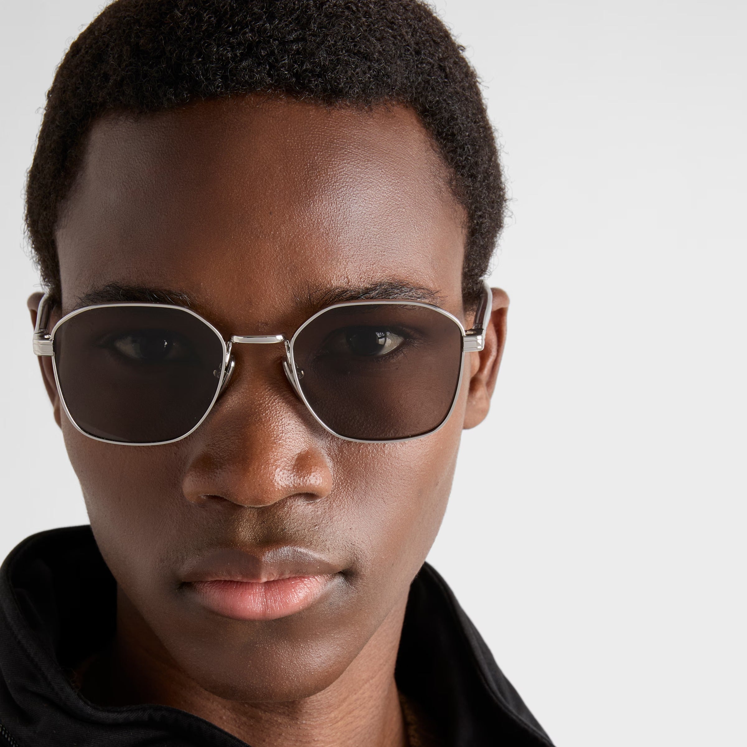 Prada Men Rectangular Frame Shiny Metallic Silver Sunglasses