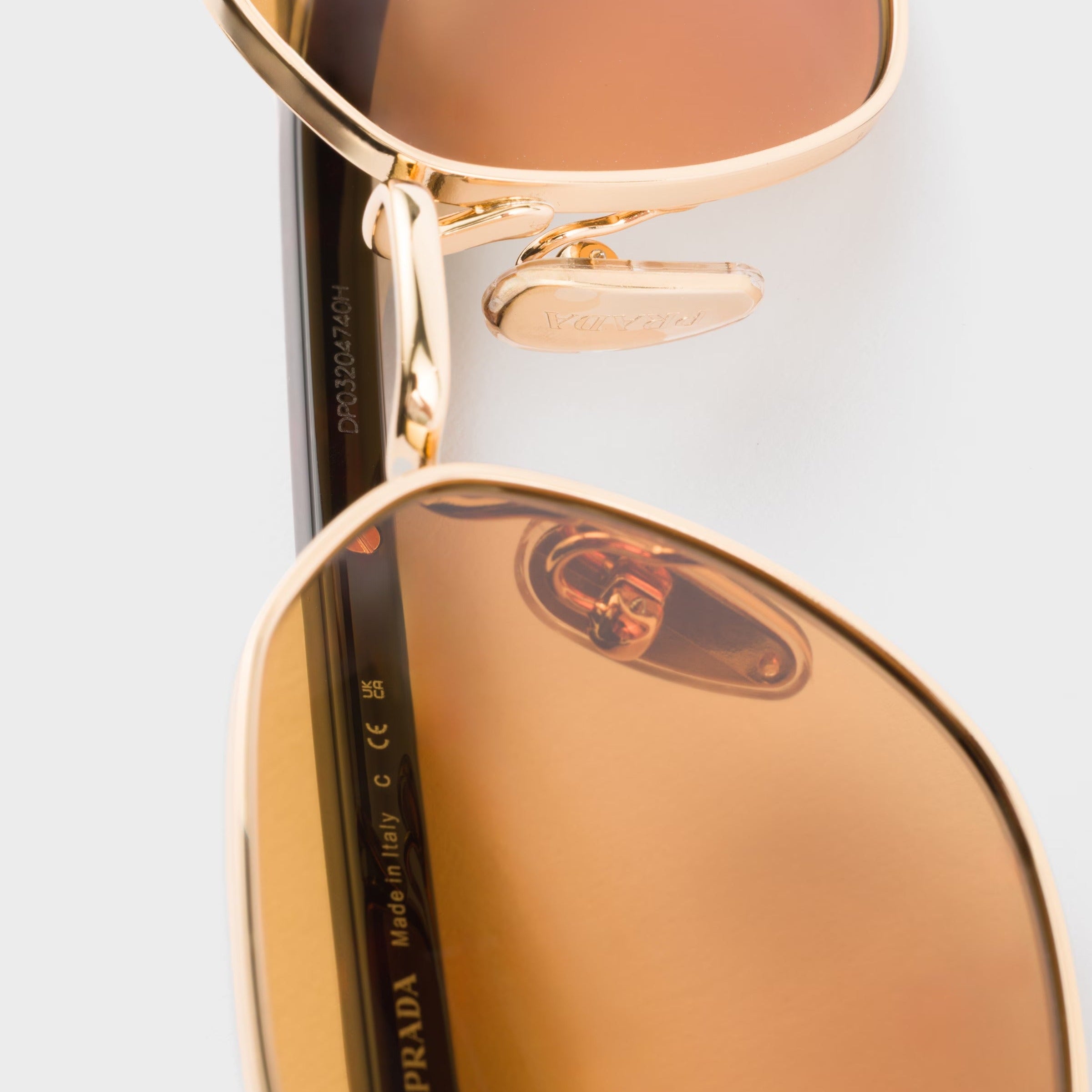 Prada Men Rectangular Frame Shiny Deep Gold Sunglasses