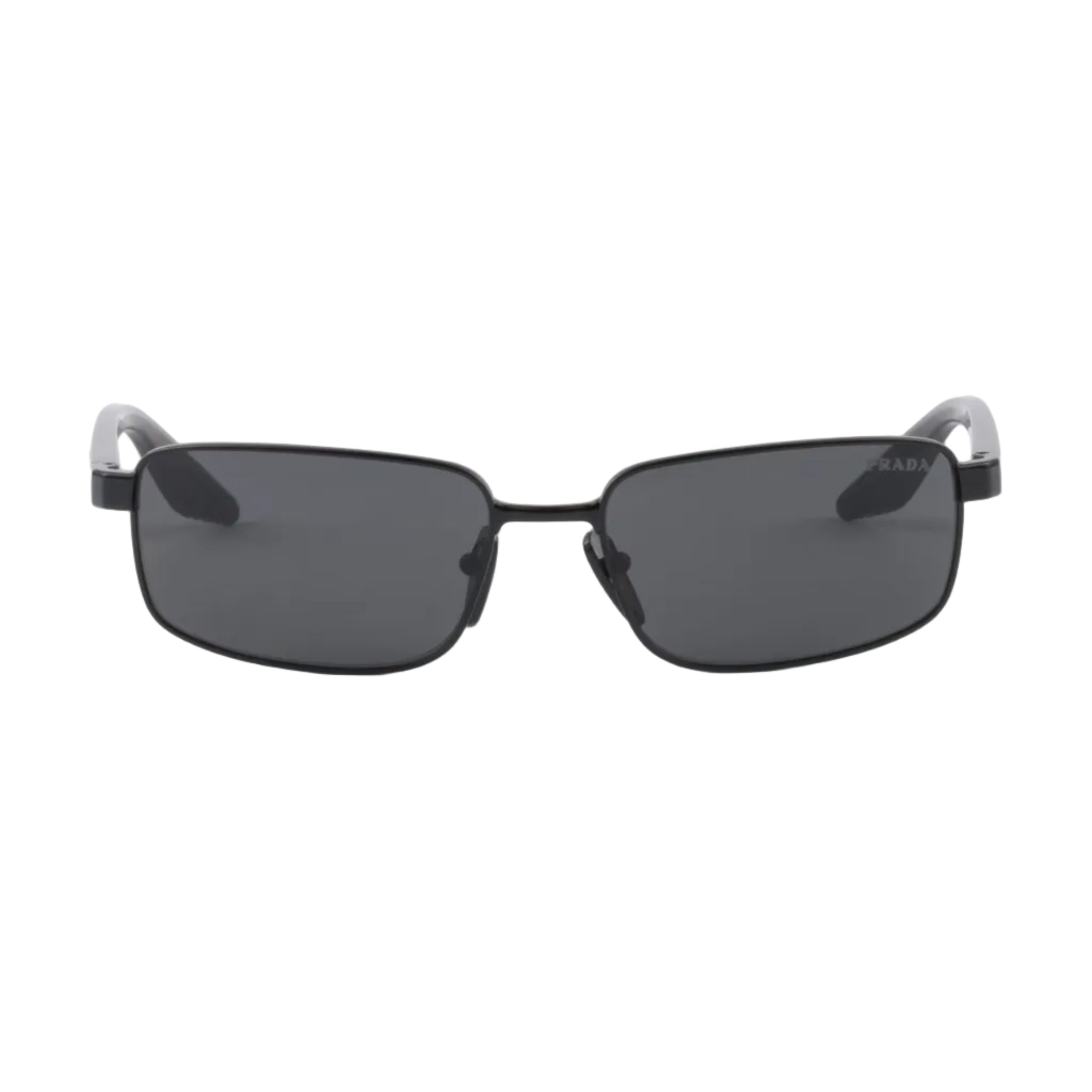 Prada Men Rectangular Frame Deep Shiny Black Sunglasses