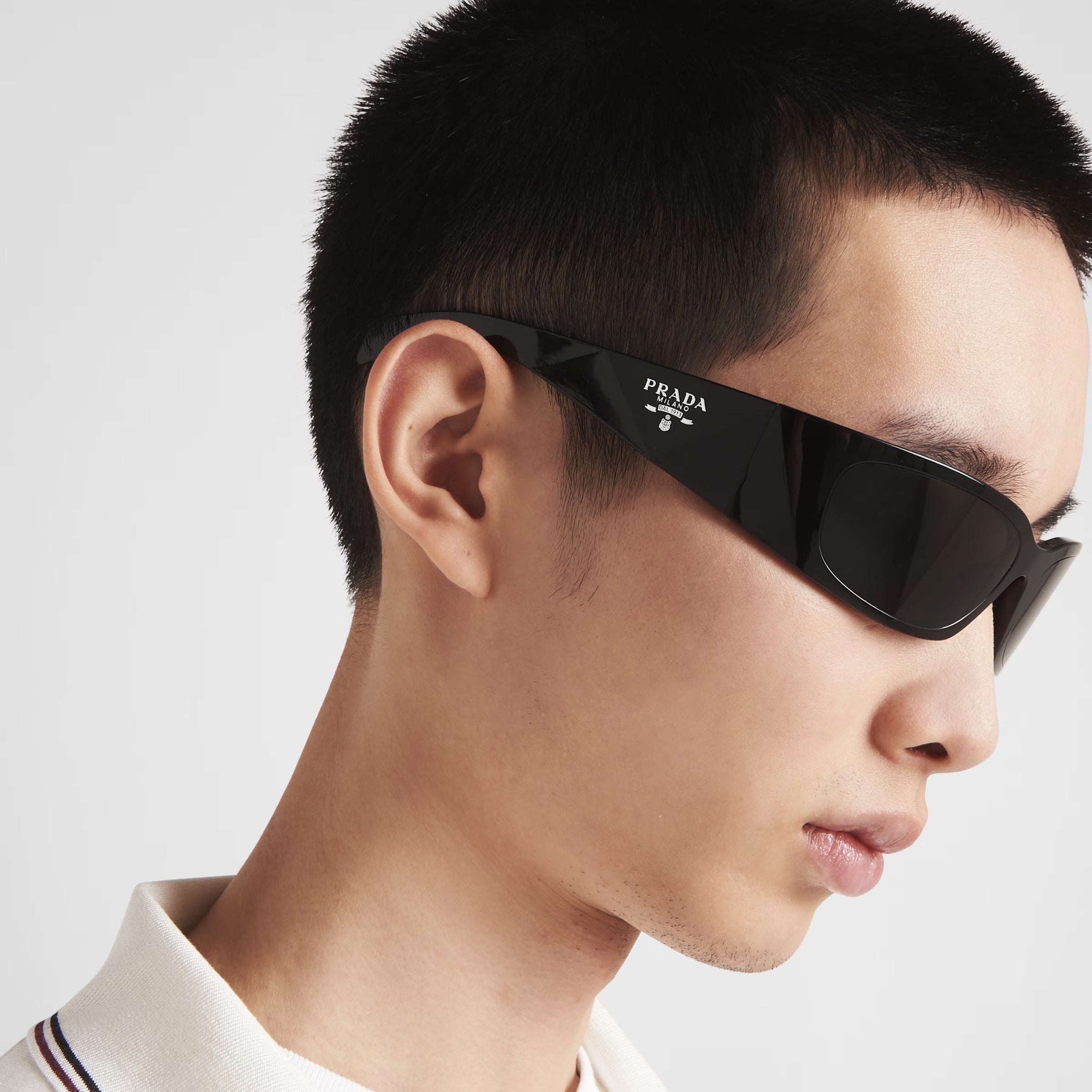 Prada Men Geometric Frame Dusty Black Sunglasses