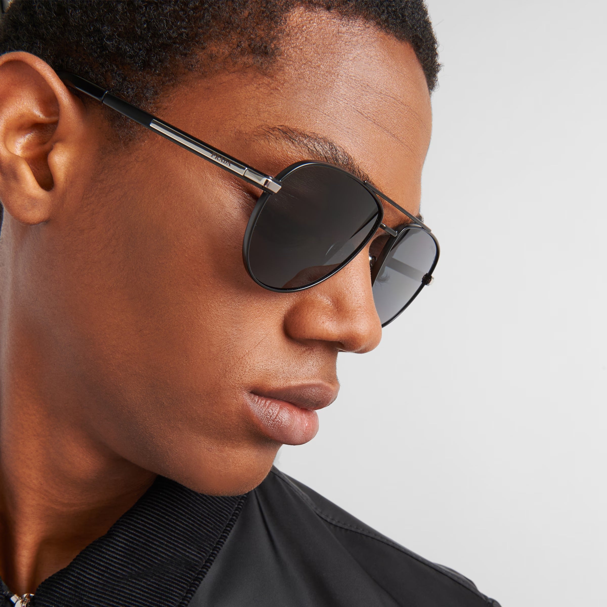 Prada Men Aviator Frame Opaque Black Sunglasses
