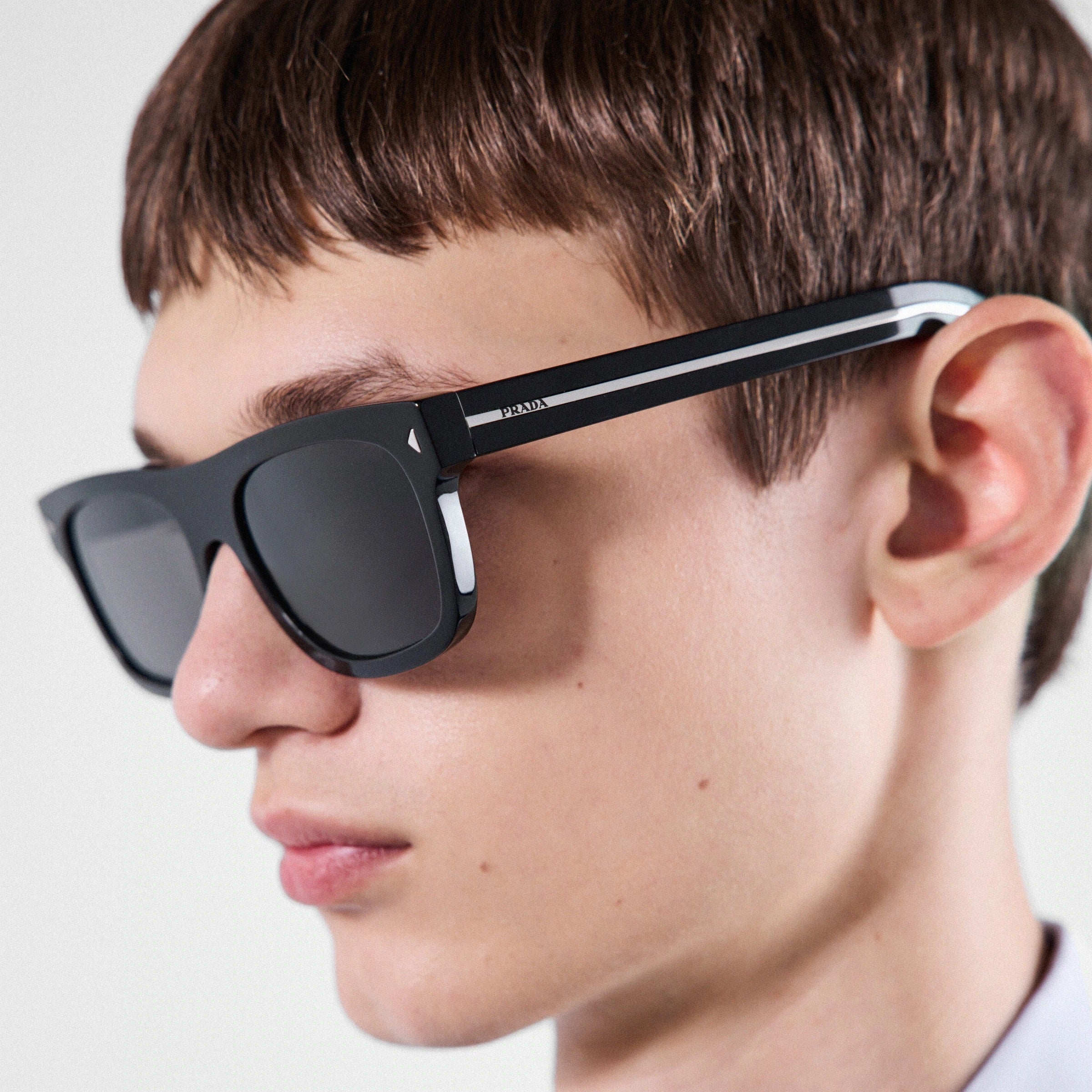 Prada Men Square Frame Smoky Black Sunglasses